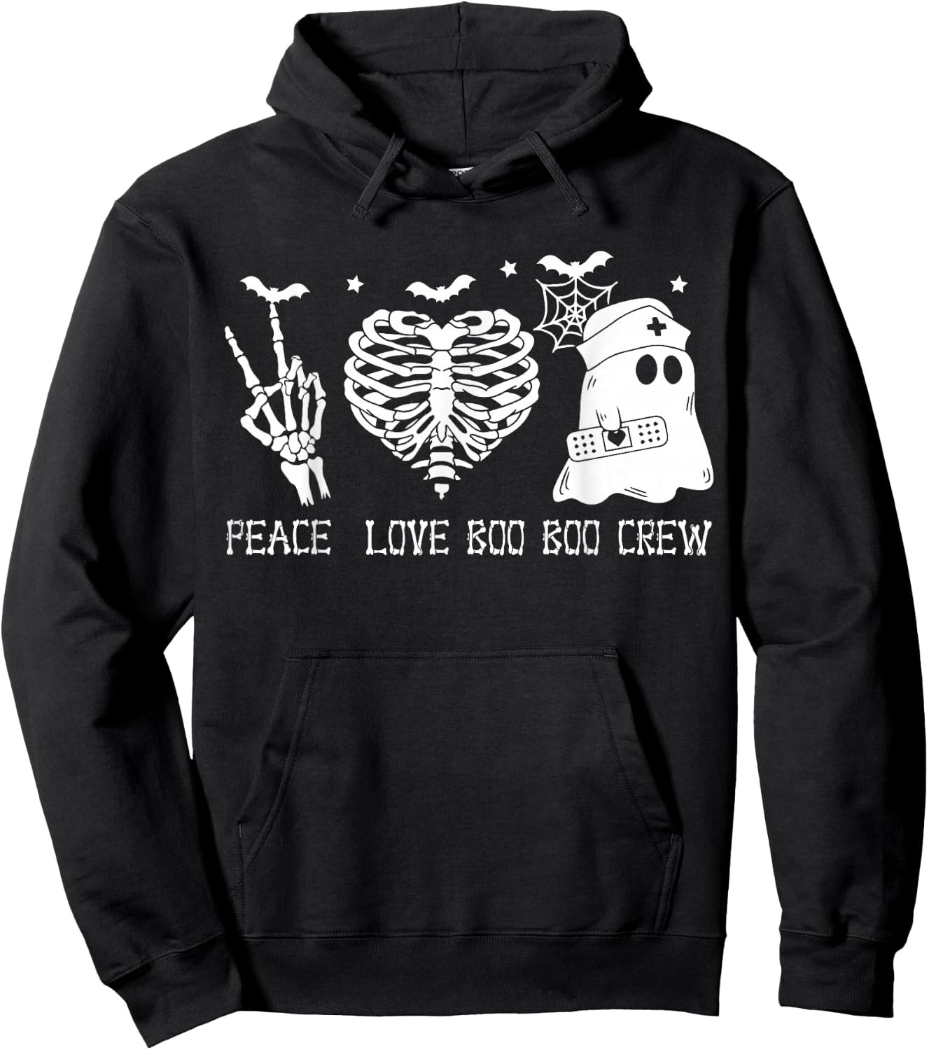 Peace Love Boo Boo Crew Lazy Halloween Nurse Ghost nursing Hoodie - Hoodie | Black
