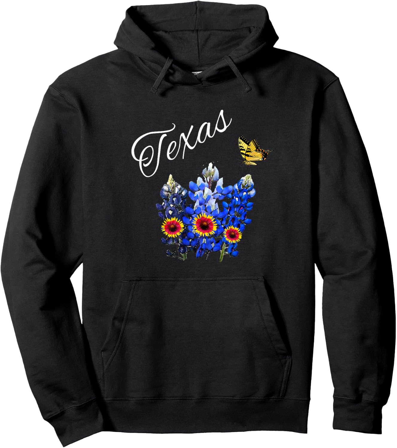 Texas Wildflower Butterfly Home State Bluebonnet Gift Design Hoodie - Hoodie | Black