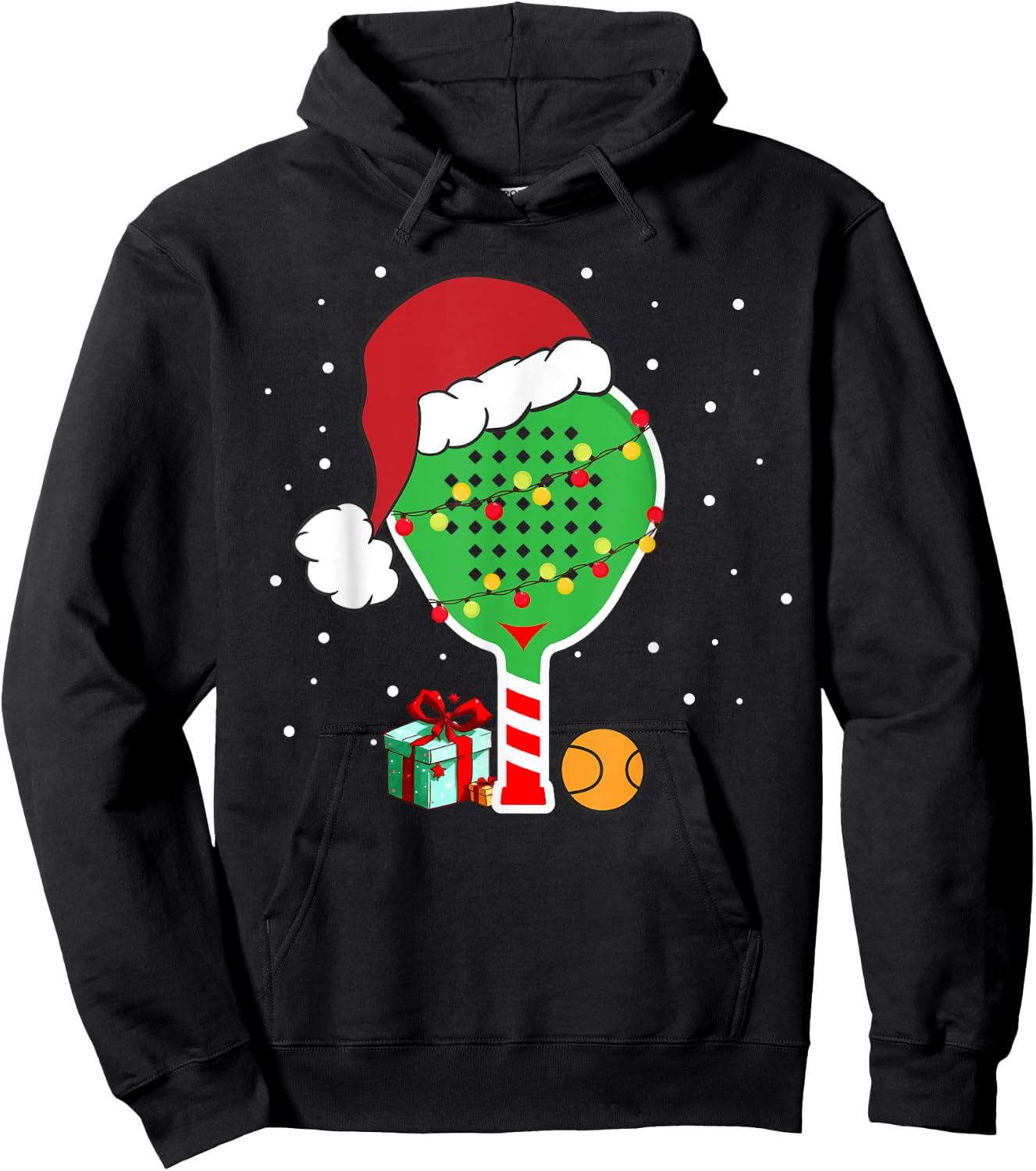 Padel Paddle Tennis Racquet Ball Christmas Santa Hat Funny Hoodie - Hoodie | Black