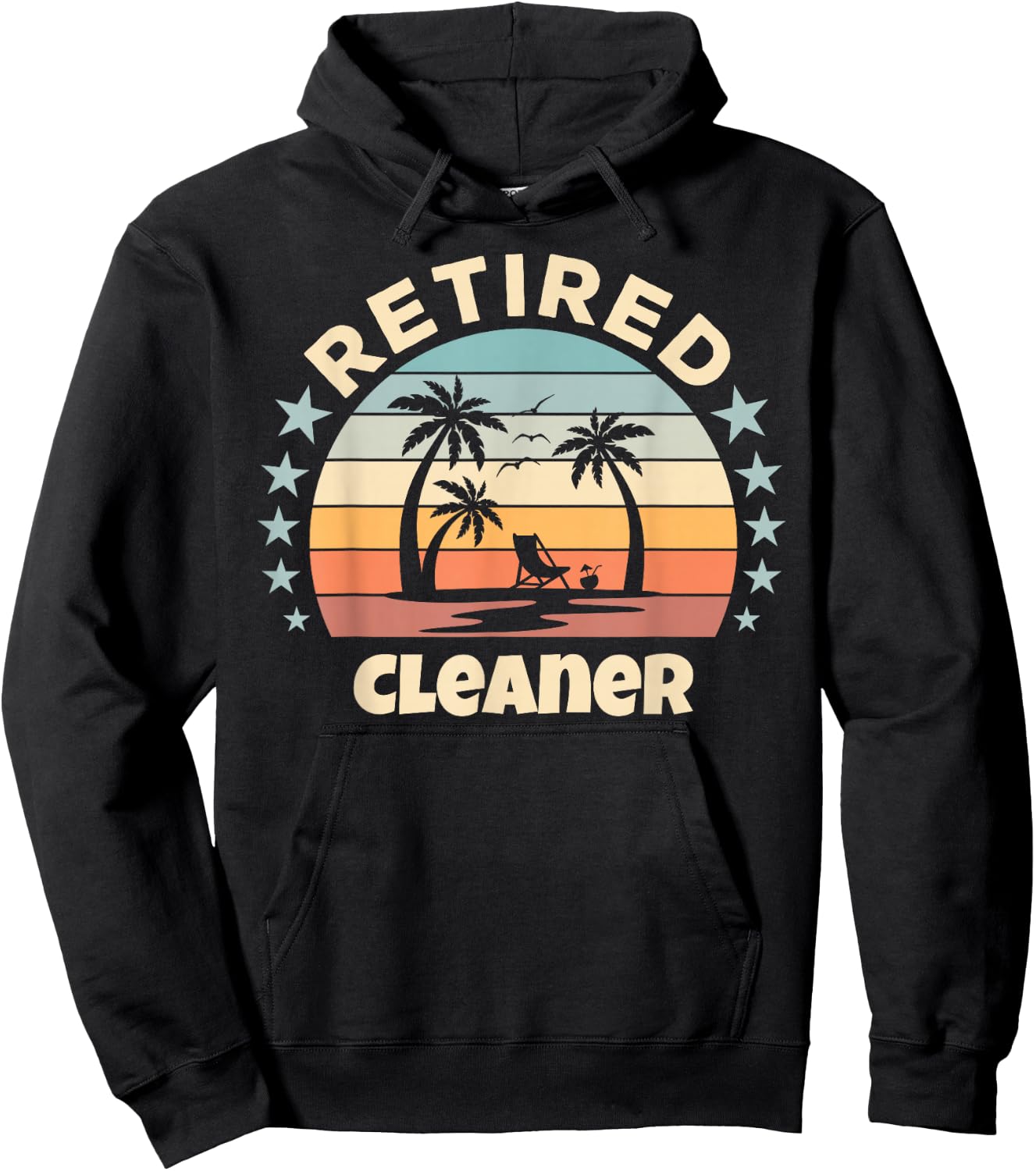 Retired Cleaner Relaxing Sunset Palm Trees Beach Retirement Hoodie - Hoodie | Black
