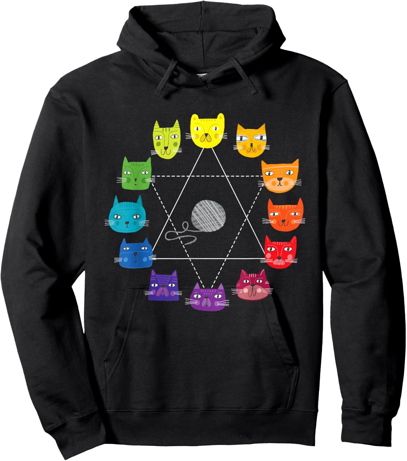 Cat Themed Artist Color Wheel Educational Art Teacher Men Women Kids Hoodie - Hoodie | Black
