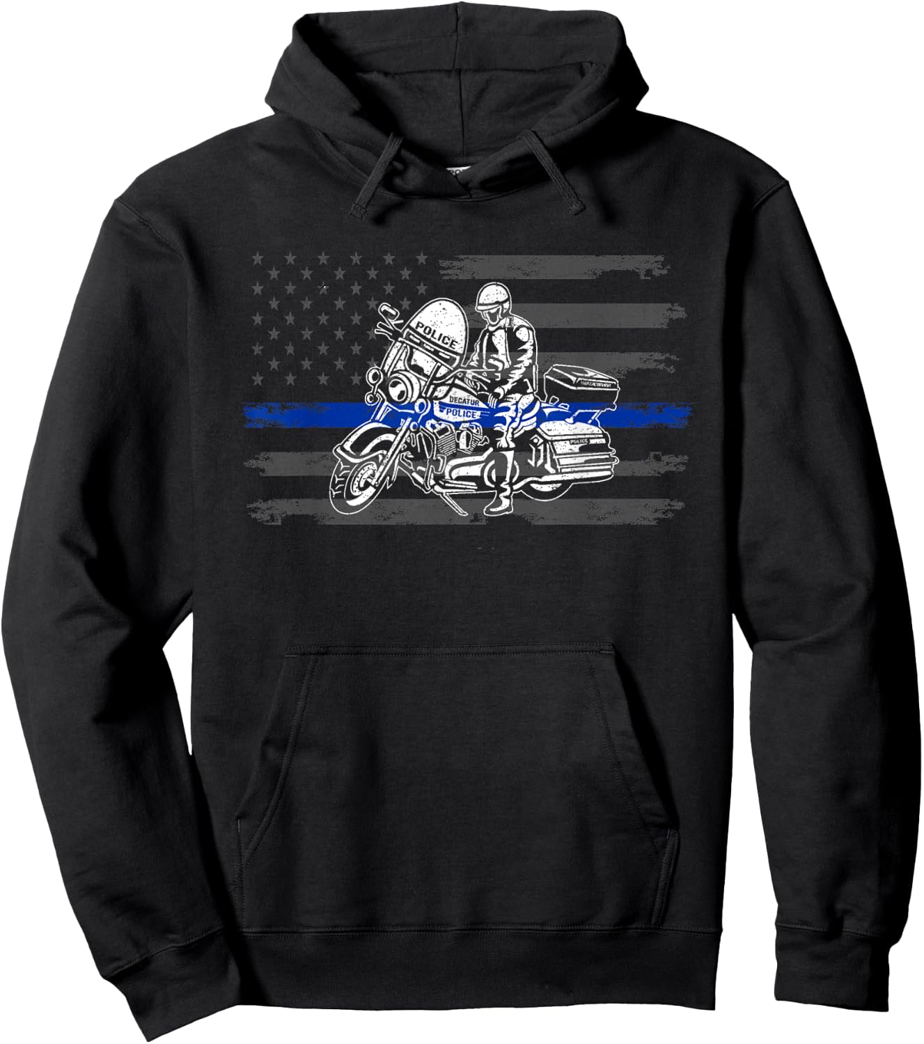 Patriotic Biker Cop. American Officer Motorcycle Police Kids Men Hoodie - Hoodie | Black