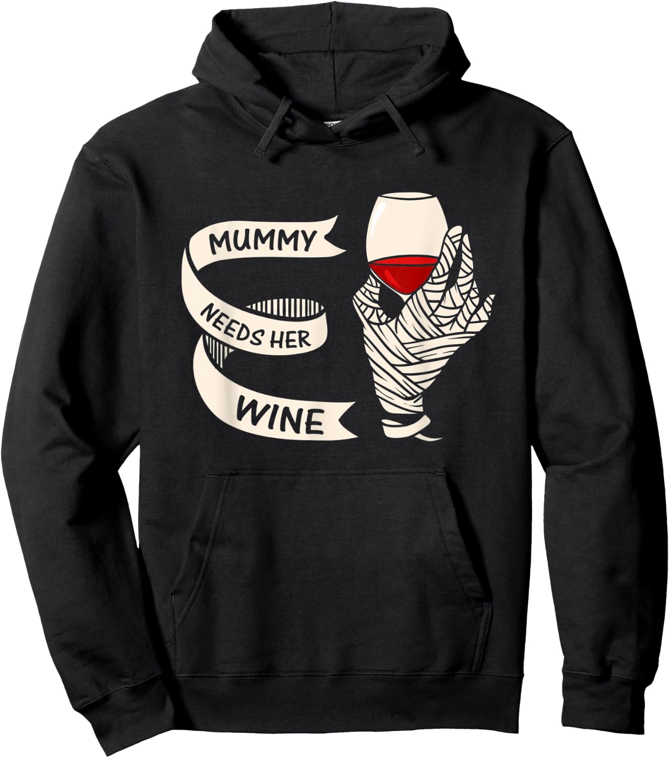 Halloween Shirt Women Mummy Needs Her Wine Drinking Gift Hoodie - Hoodie | Black
