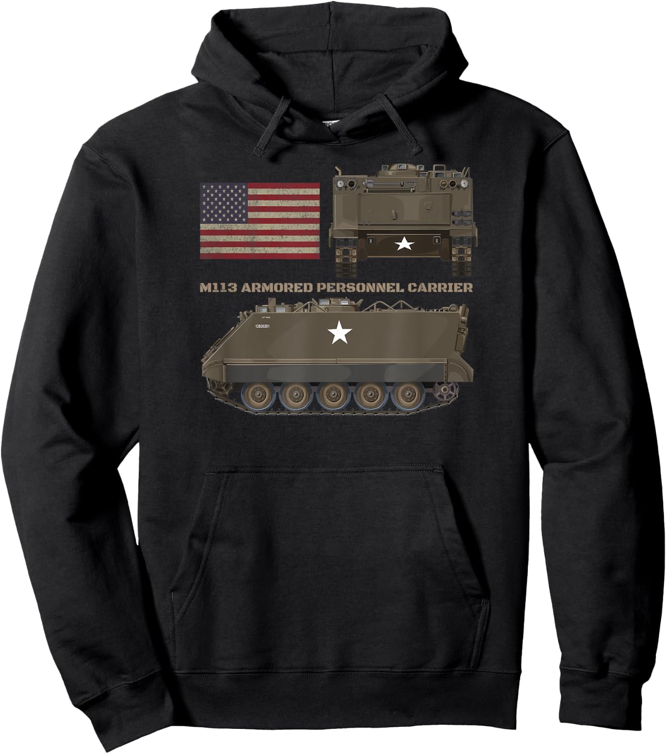 M113 Armored Personnel Carrier Patriotic American Flag Women Kids Men Hoodie - Hoodie | Black