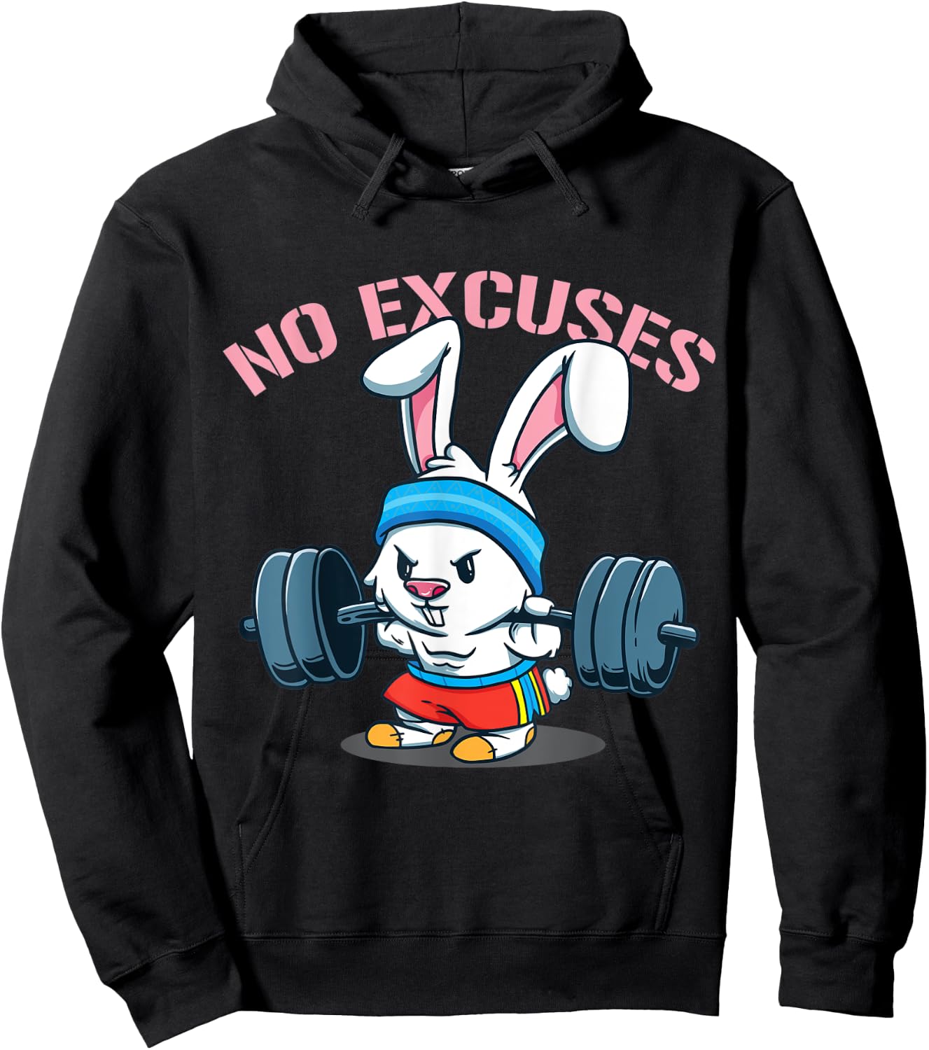 No Excuses Rabbit Fitness Cute Bunny Workout Funny Saying Hoodie - Hoodie | Black