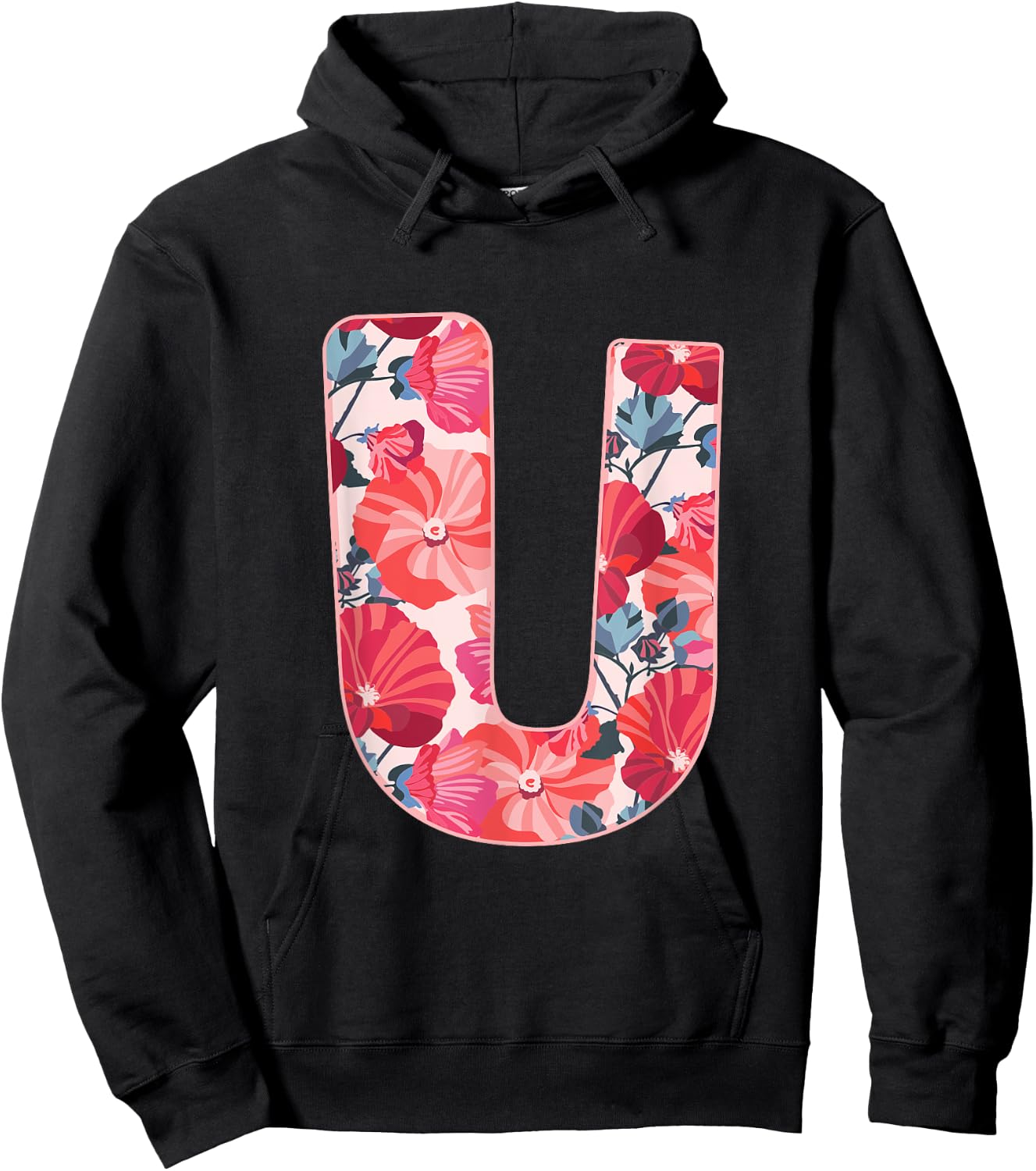 Letter U Sign Alphabet Last Name Vowels Flower Nature Gift Hoodie - Hoodie | Black