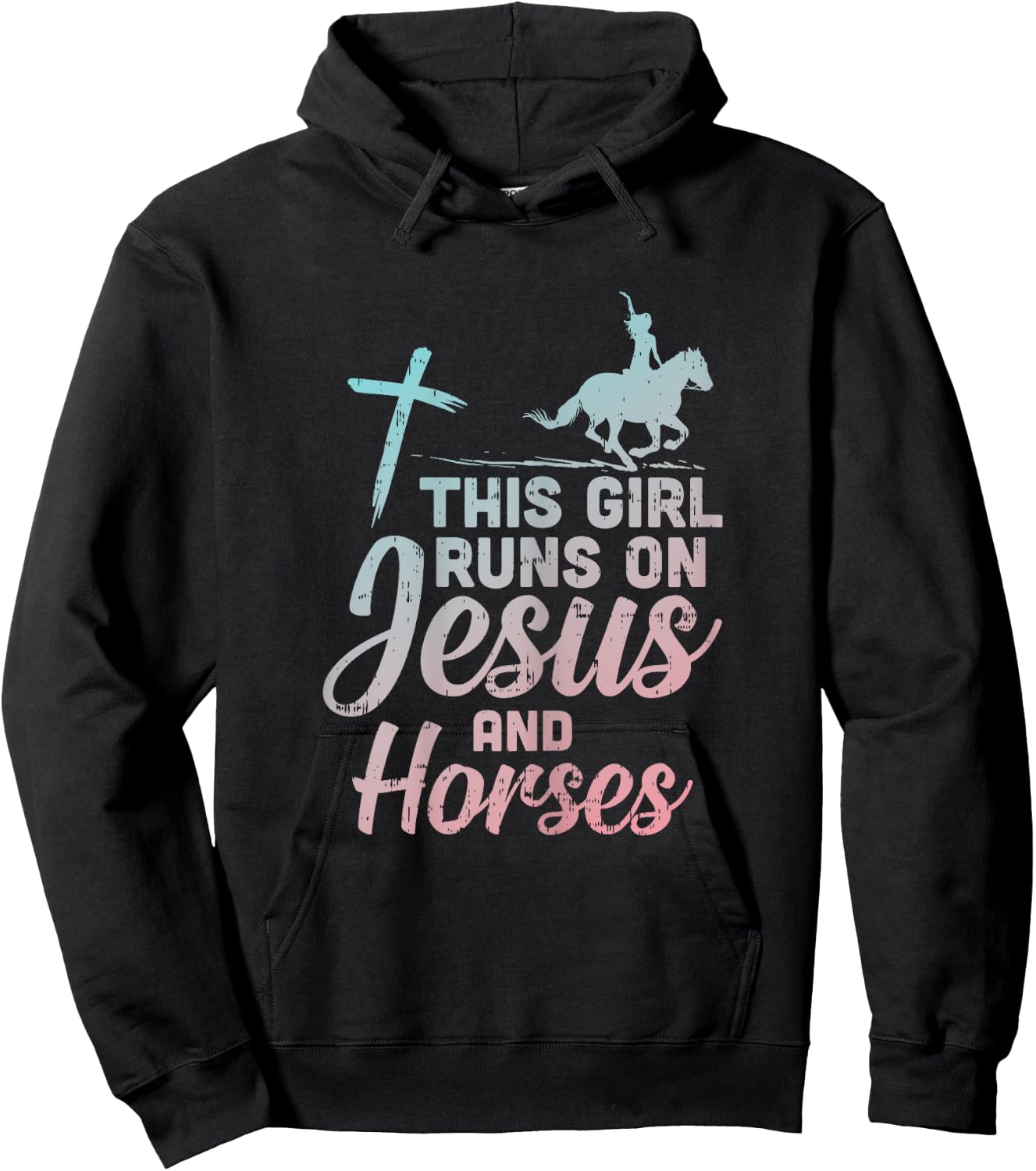 Girl Runs Jesus Horses Christian Horseback Equestrian Gift Hoodie - Hoodie | Black