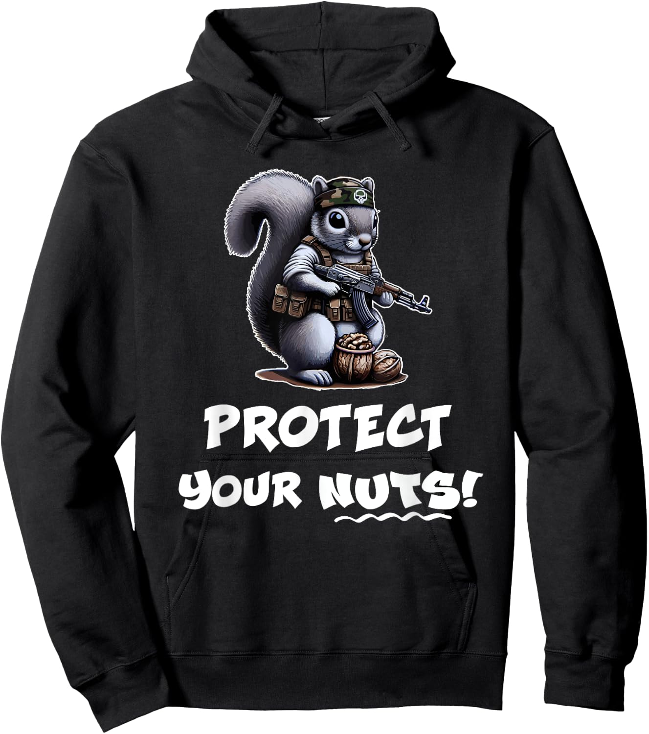 Nate's SOF- 's Funny Protect Your Nuts Tactical Squirrel , Small, Black Hoodie - Hoodie | Black