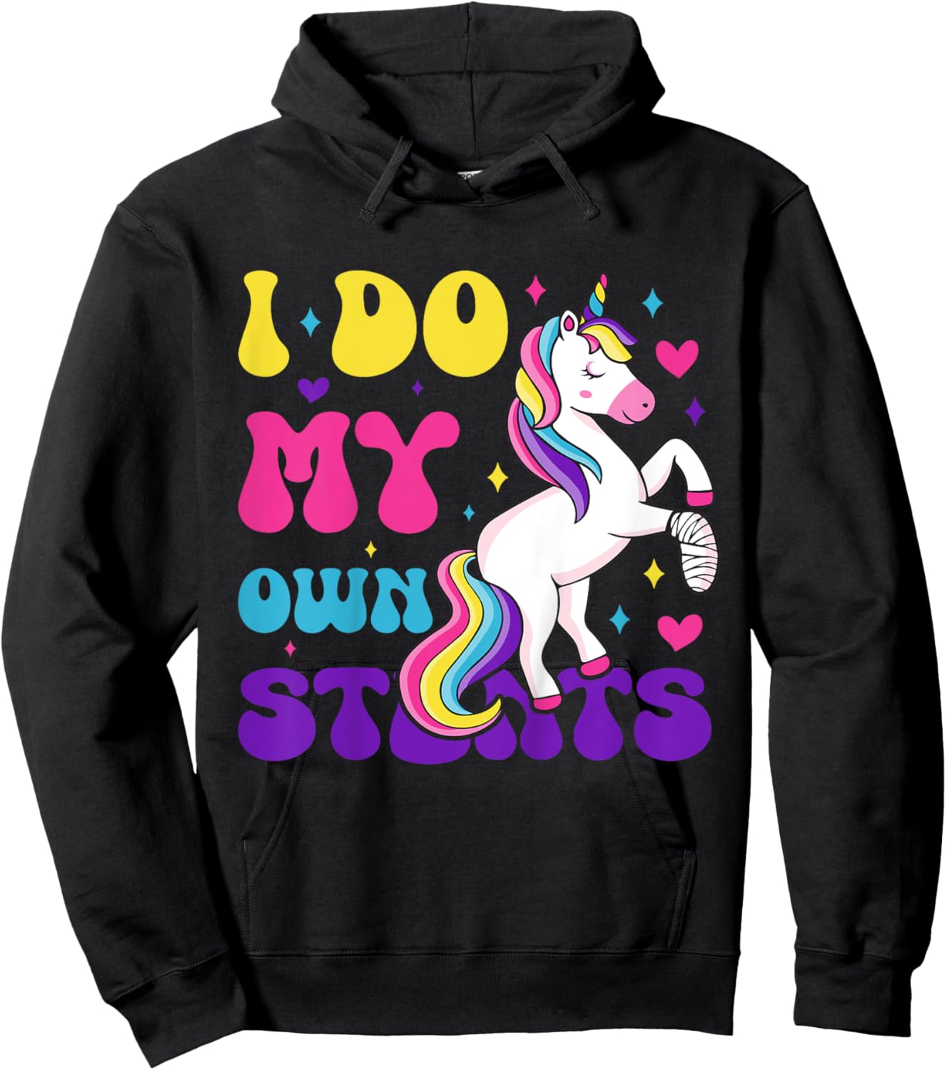 Kids I Do My Own Stunts Broken Arm Injury Bandage Magical Unicorn Hoodie - Hoodie | Black