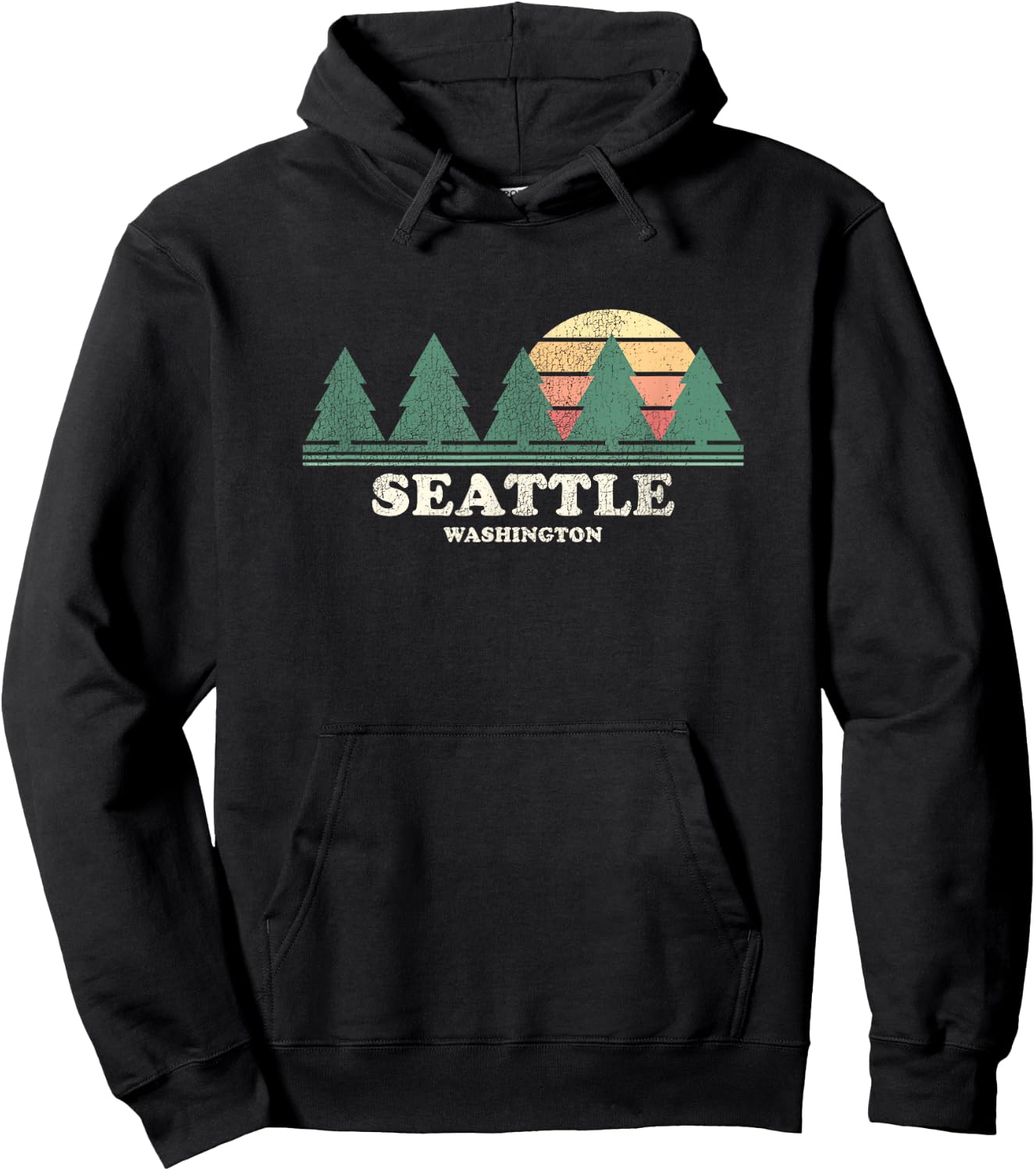 Seattle WA Vintage Throwback Retro 70s Design Hoodie - Hoodie | Black