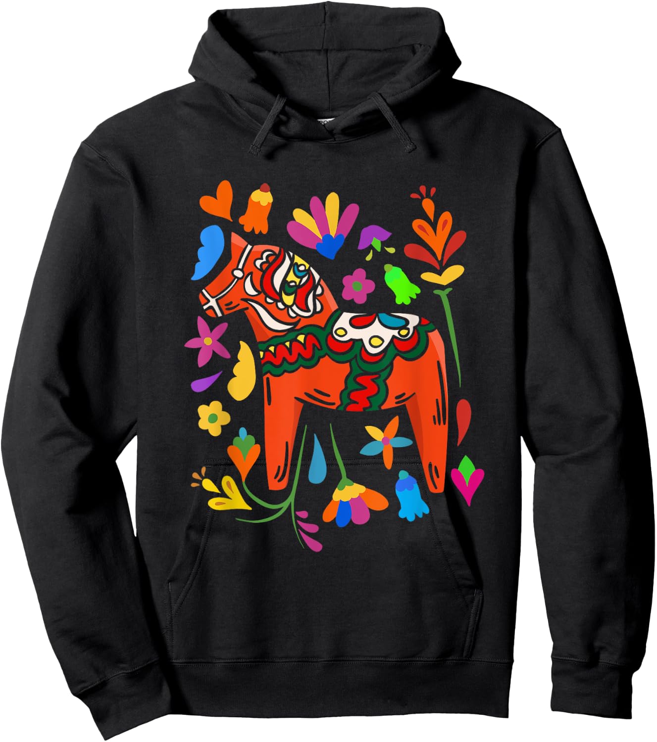 Swedish Dala Horse Folk Art Sweden Flag Dalahelmsoljd Horse Hoodie - Hoodie | Black