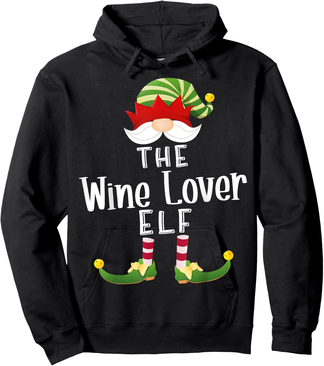 Wine Lover Elf Group Christmas Funny Pajama Party Hoodie - Hoodie | Black