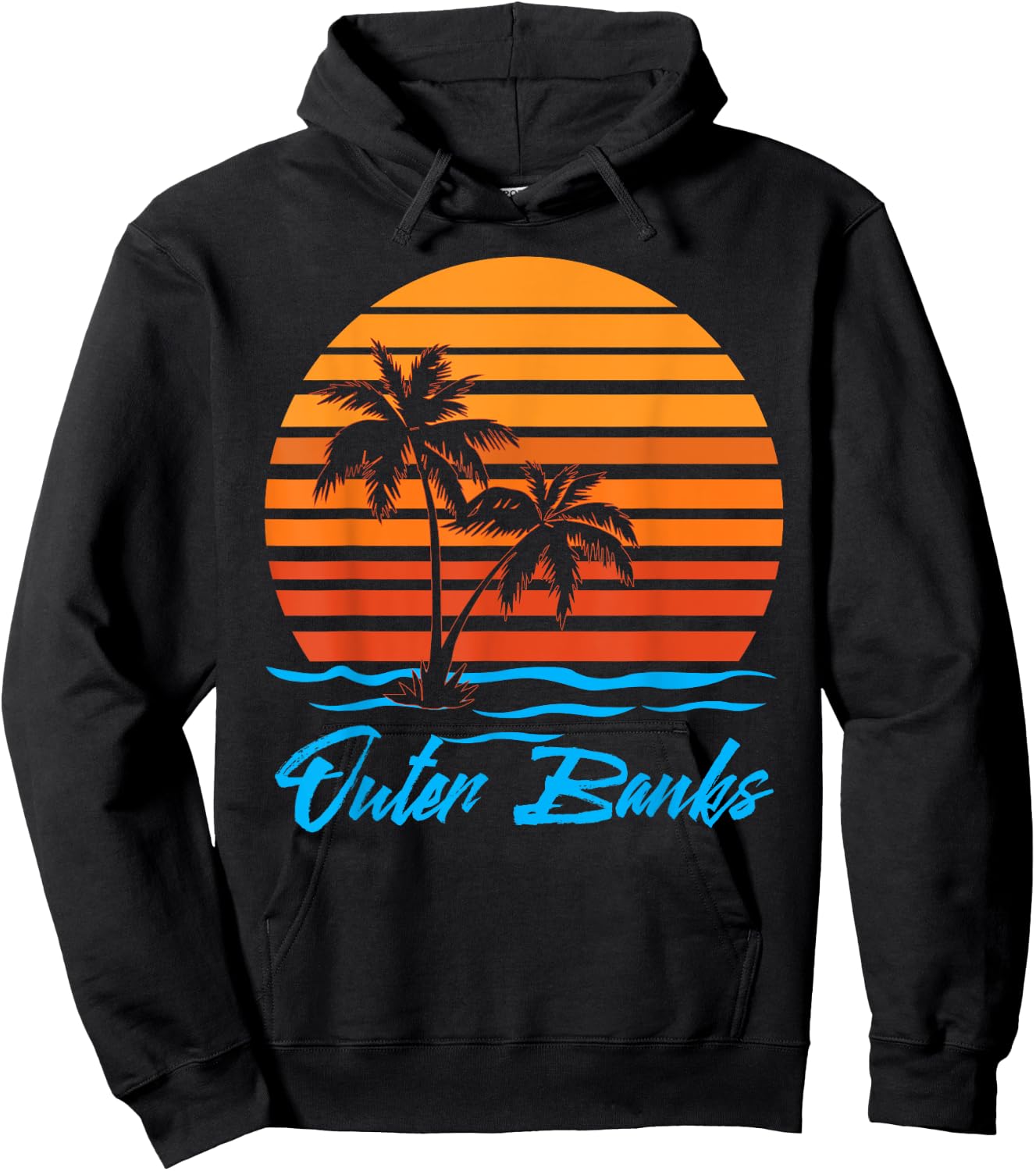 Outer Banks Sunset Palm Trees Beach Vacation Tourist Gifts Men Women Girls Kids Hoodie - Hoodie | Black