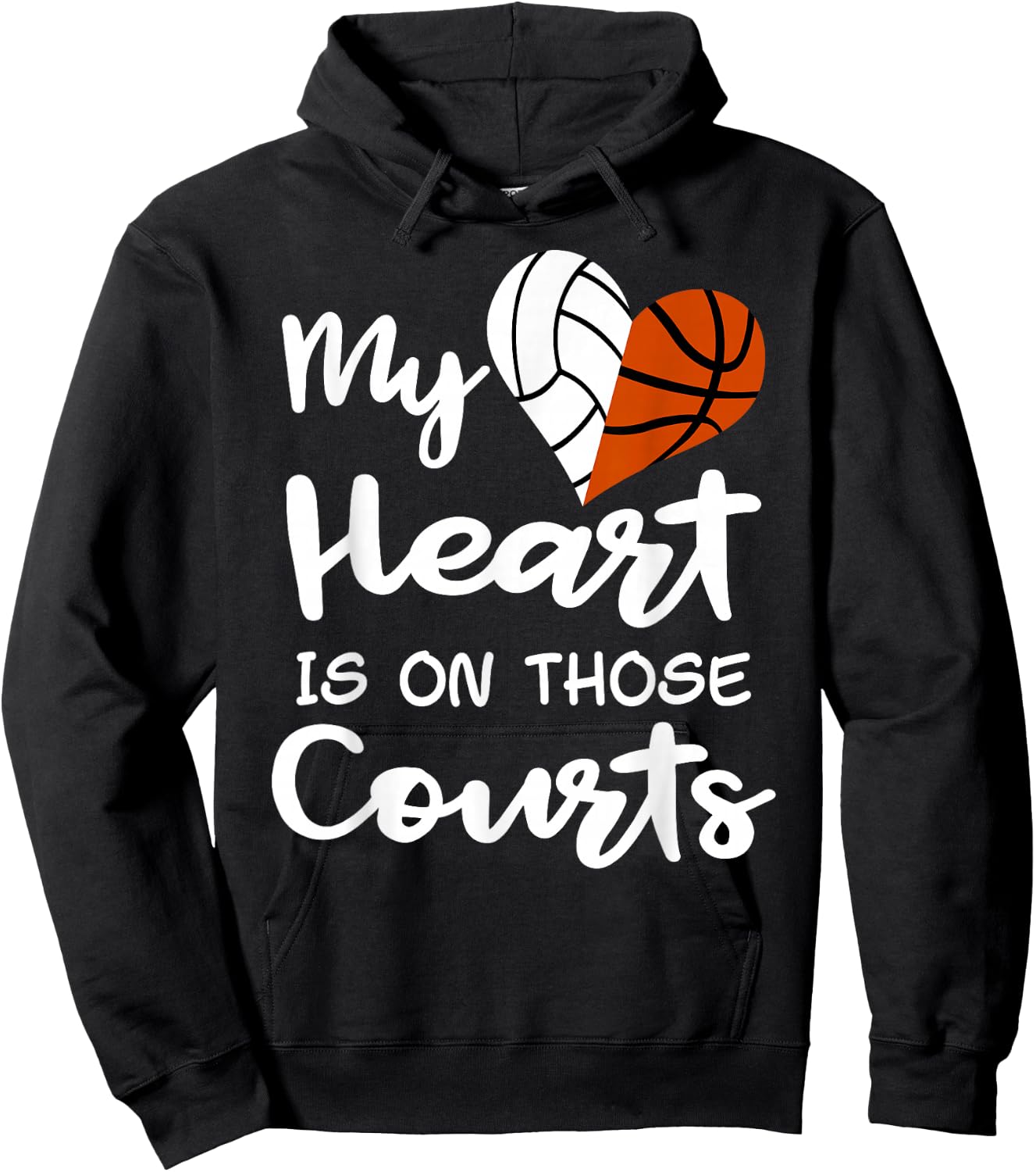 My Heart Is On Those Courts Volleyball Basketball Player Mom Hoodie - Hoodie | Black