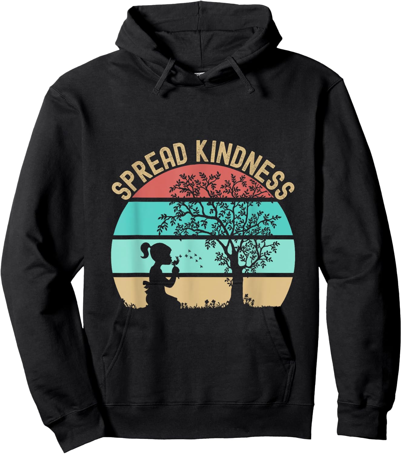 Spread Kindness Dandelions Girl Tree Retro Sunset Hoodie - Hoodie | Black