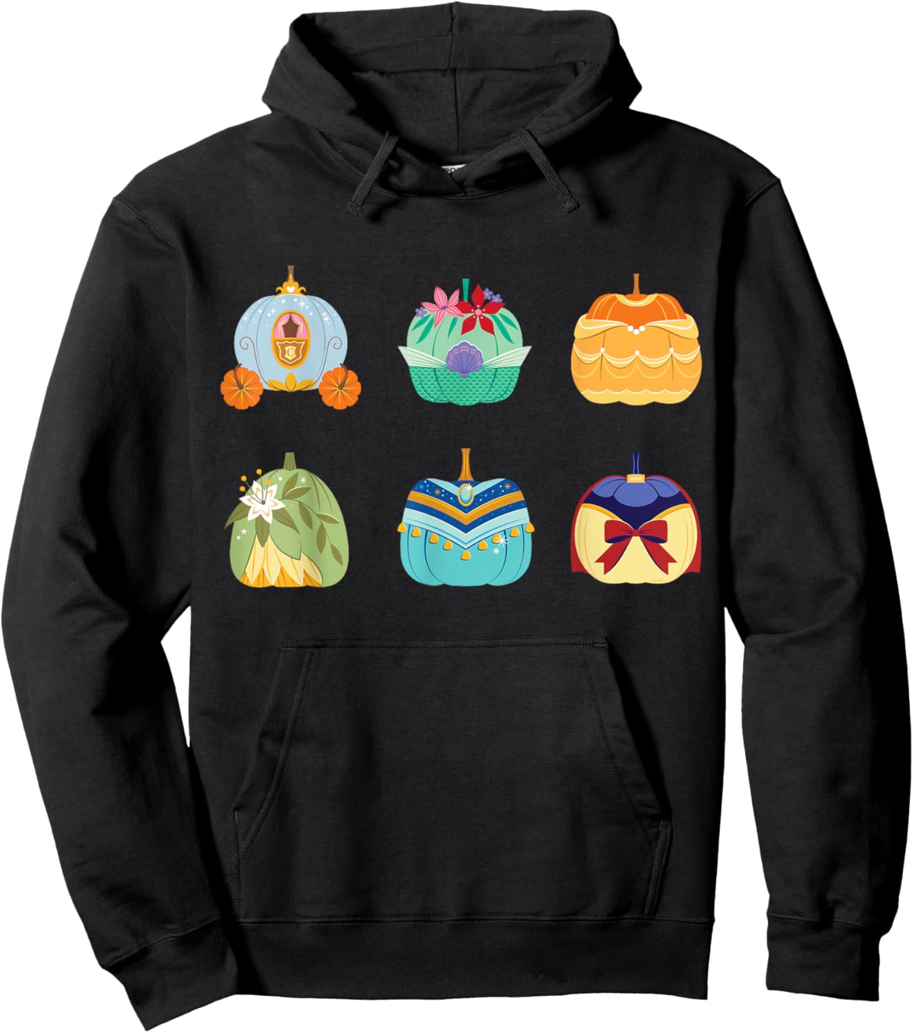 Disney Princess Pumpkins Fall Autumn Six Pumpkin Princesses Hoodie - Hoodie | Black