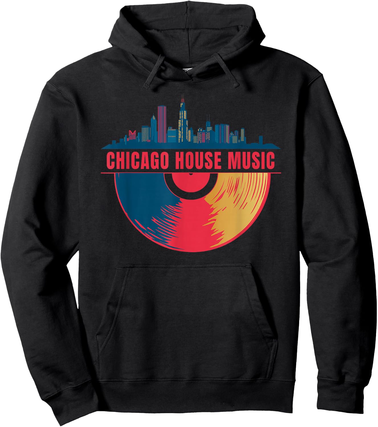Chicago House Music Vinyl Dj Raver Flag Skyline Apparel Hoodie - Hoodie | Black