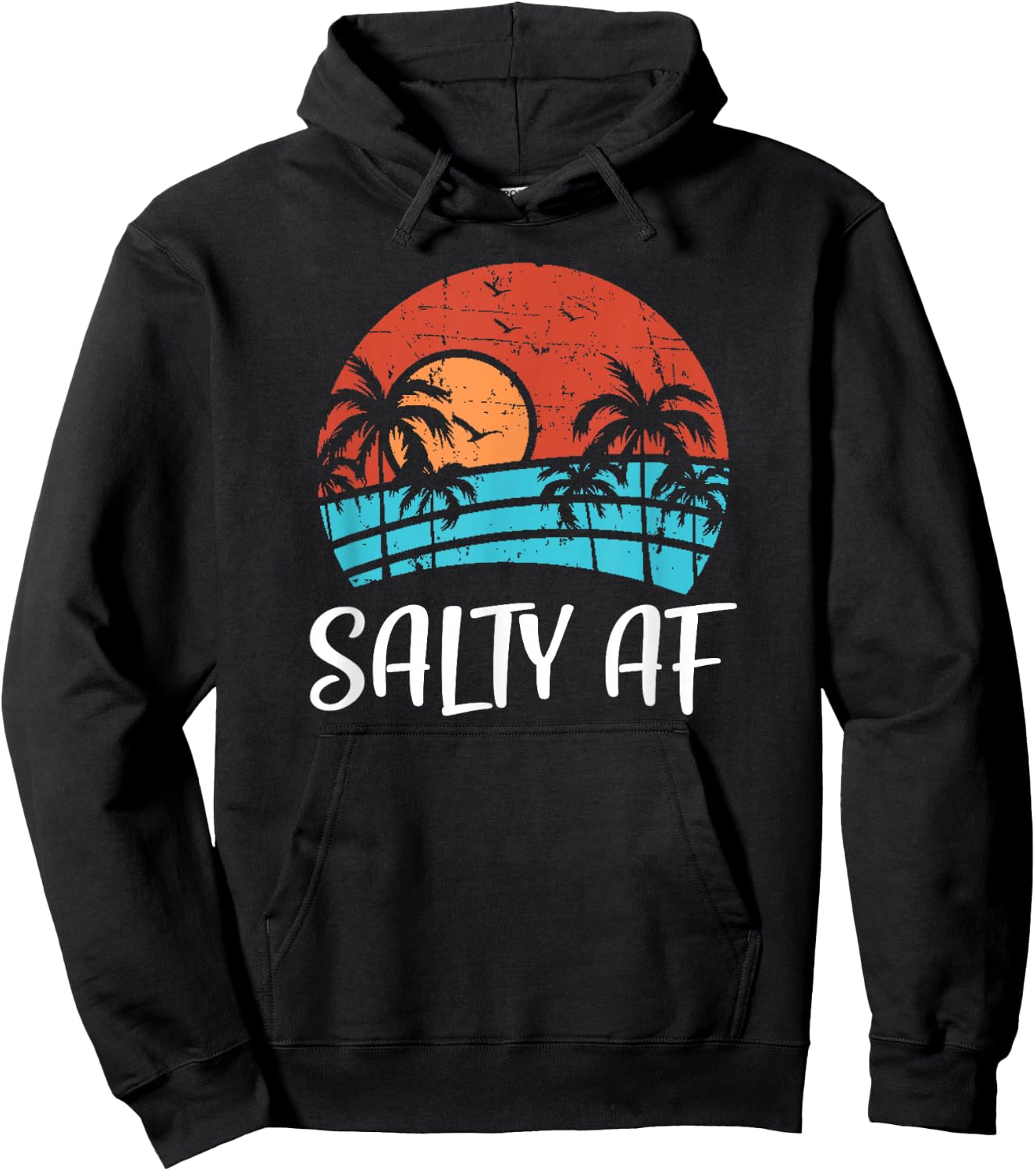 Salty AF Ocean Sunset - Tropical Vacation Saltwater Beach Men Women Hoodie - Hoodie | Black