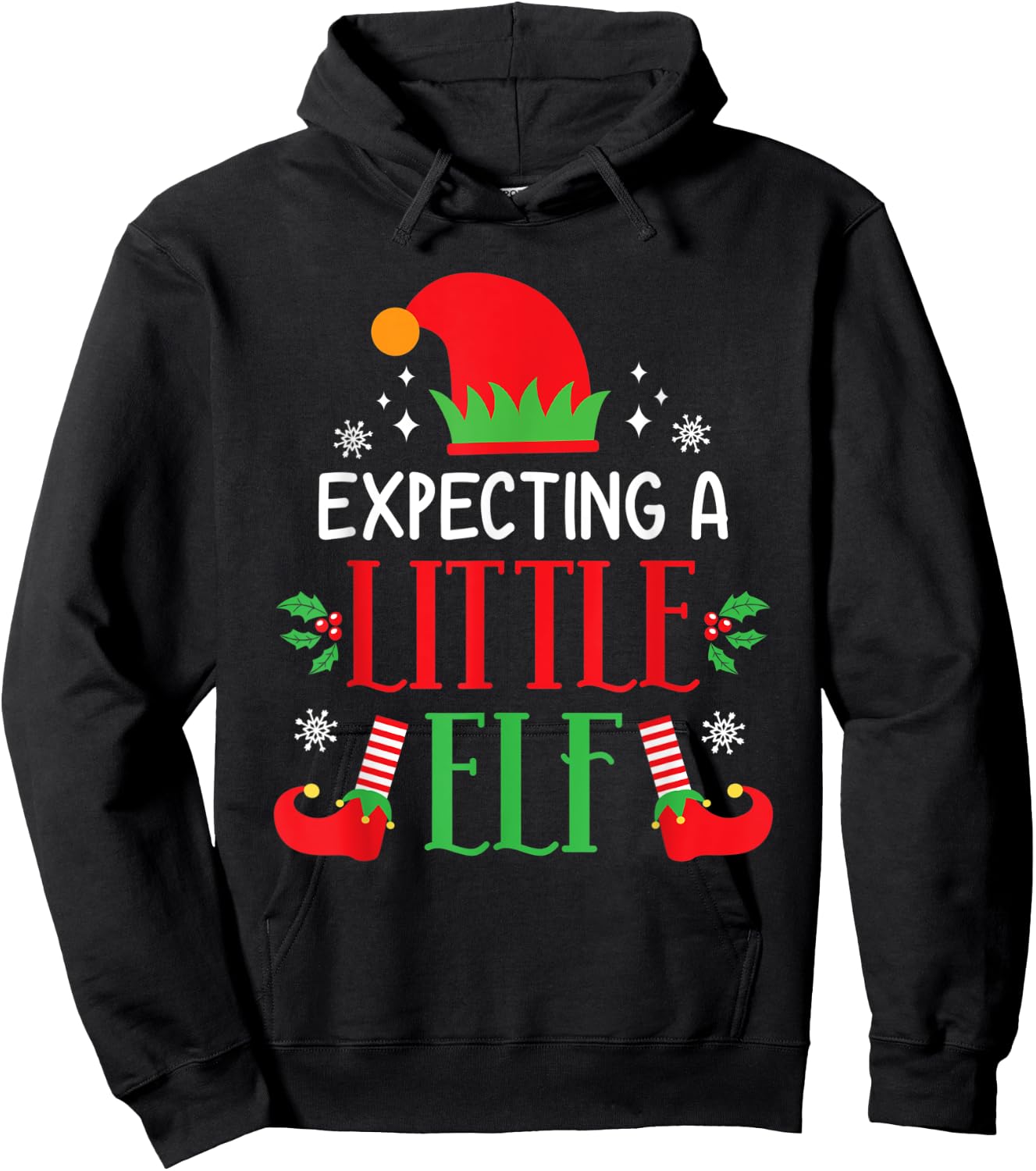 Expecting A Little Elf Cute Christmas Pregnancy Announcement Hoodie - Hoodie | Black