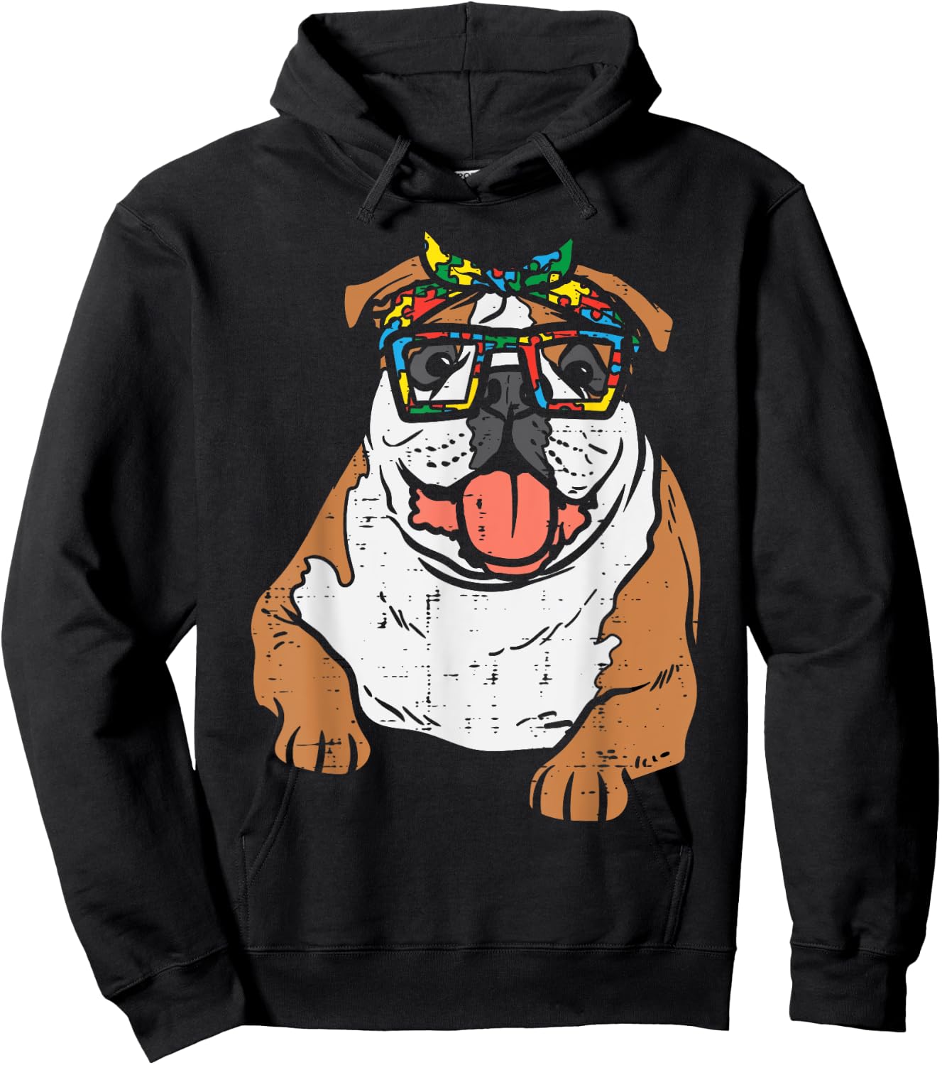 English Bulldog Puzzle Bandana Glasses Autism Awareness Dog Hoodie - Hoodie | Black