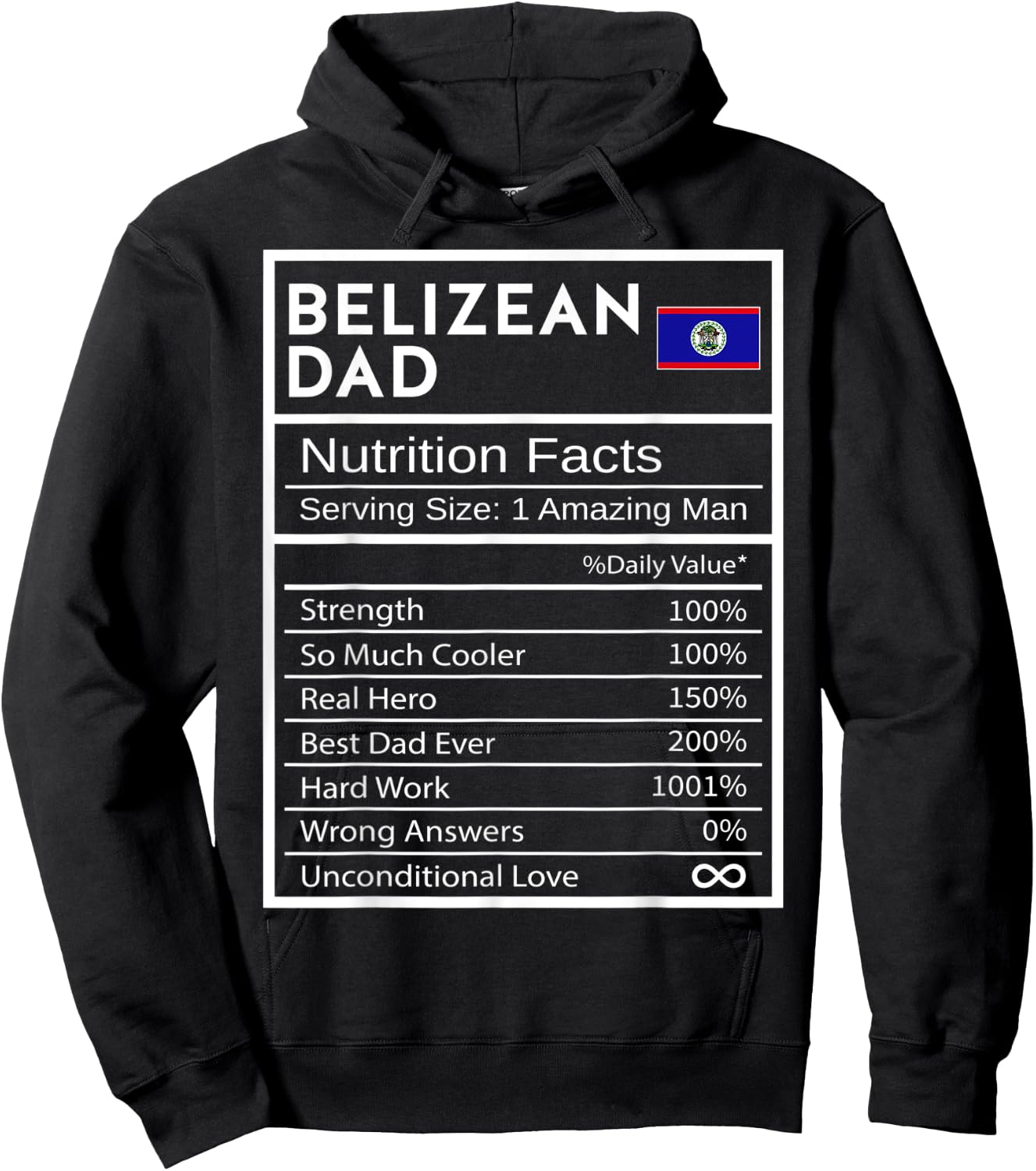 Belizean Dad Nutrition Facts National Pride Father's Day Hoodie - Hoodie | Black