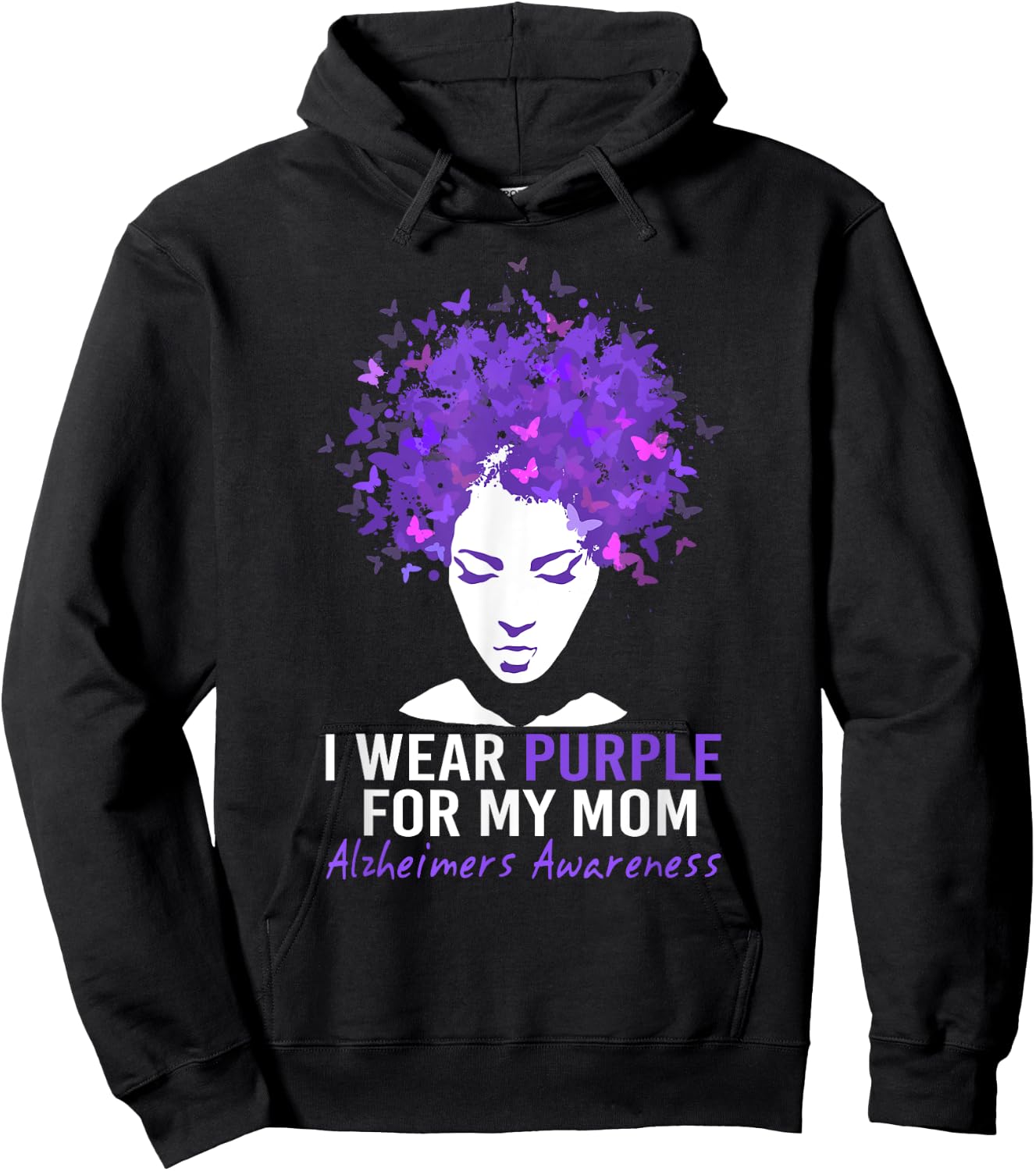 Butterflies I Wear Purple For My Mom Alzheimers Awareness Hoodie - Hoodie | Black