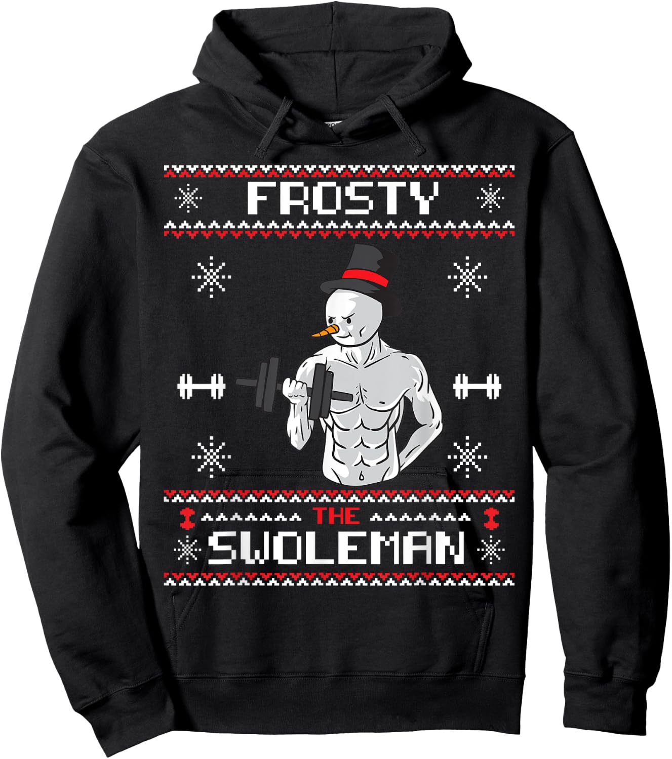 Frosty the Swoleman Ugly Christmas Sweater Snowman Gym Hoodie - Hoodie | Black