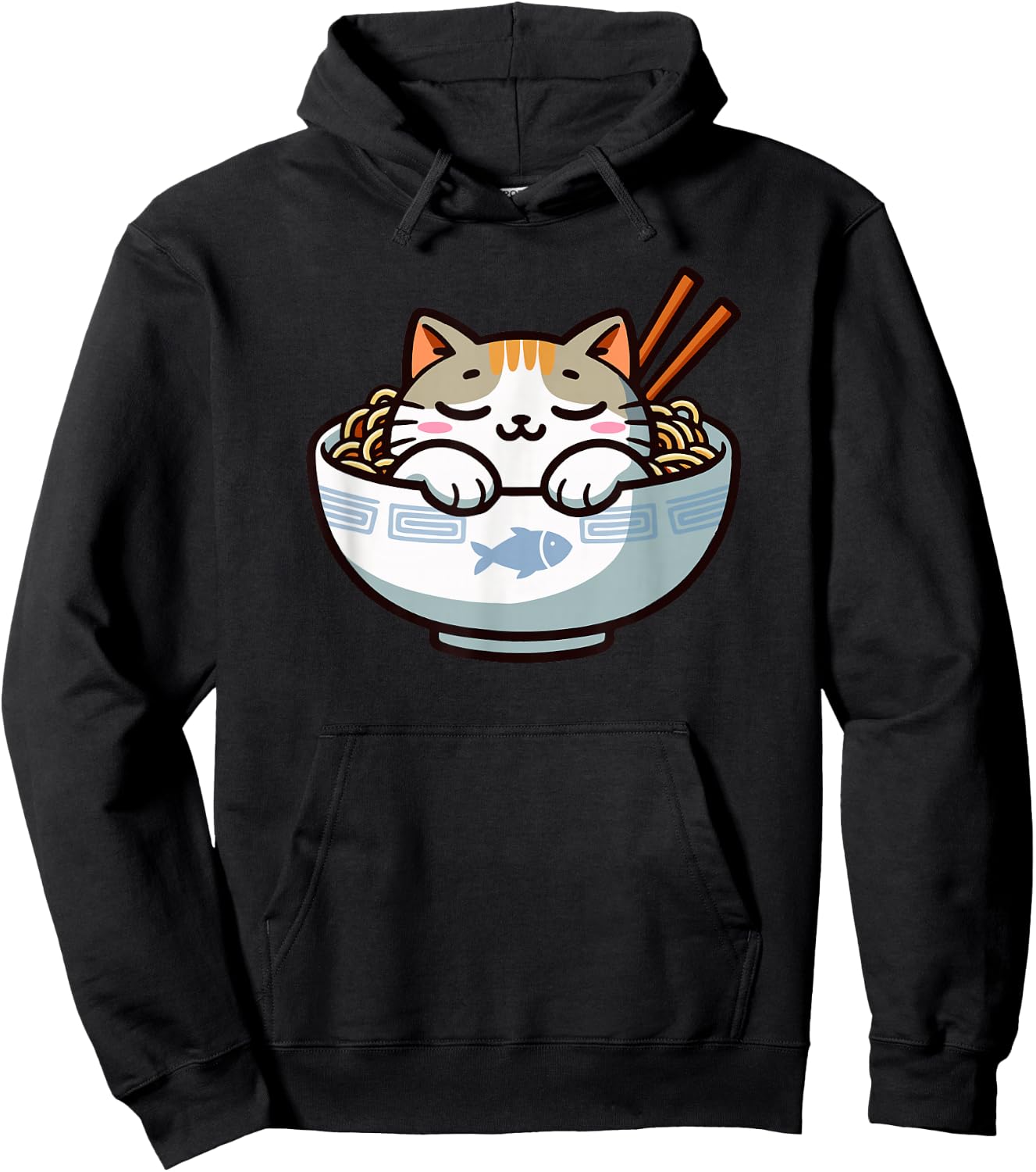Cute Anime Merch Cat Design Japanese Ramen Noodle Clothes Hoodie - Hoodie | Black
