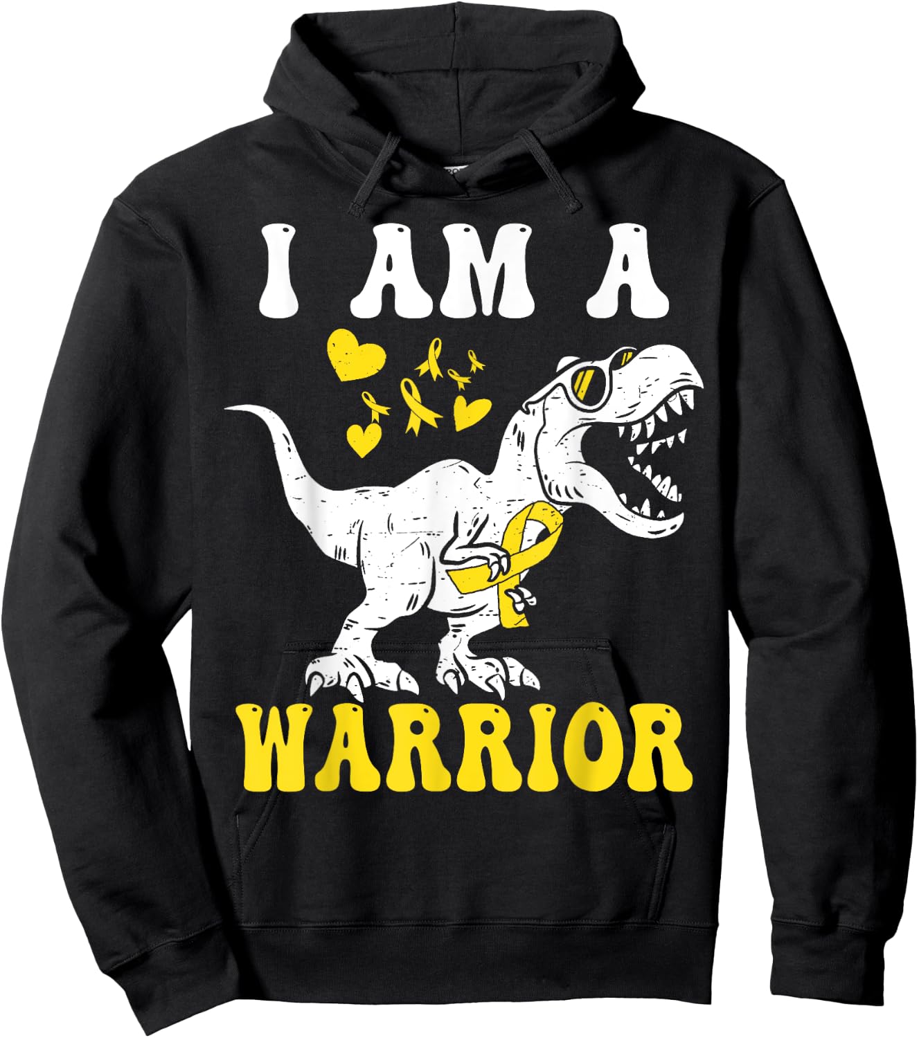 I Am A Warrior Childhood Cancer Awareness Gold Ribbon Hoodie - Hoodie | Black