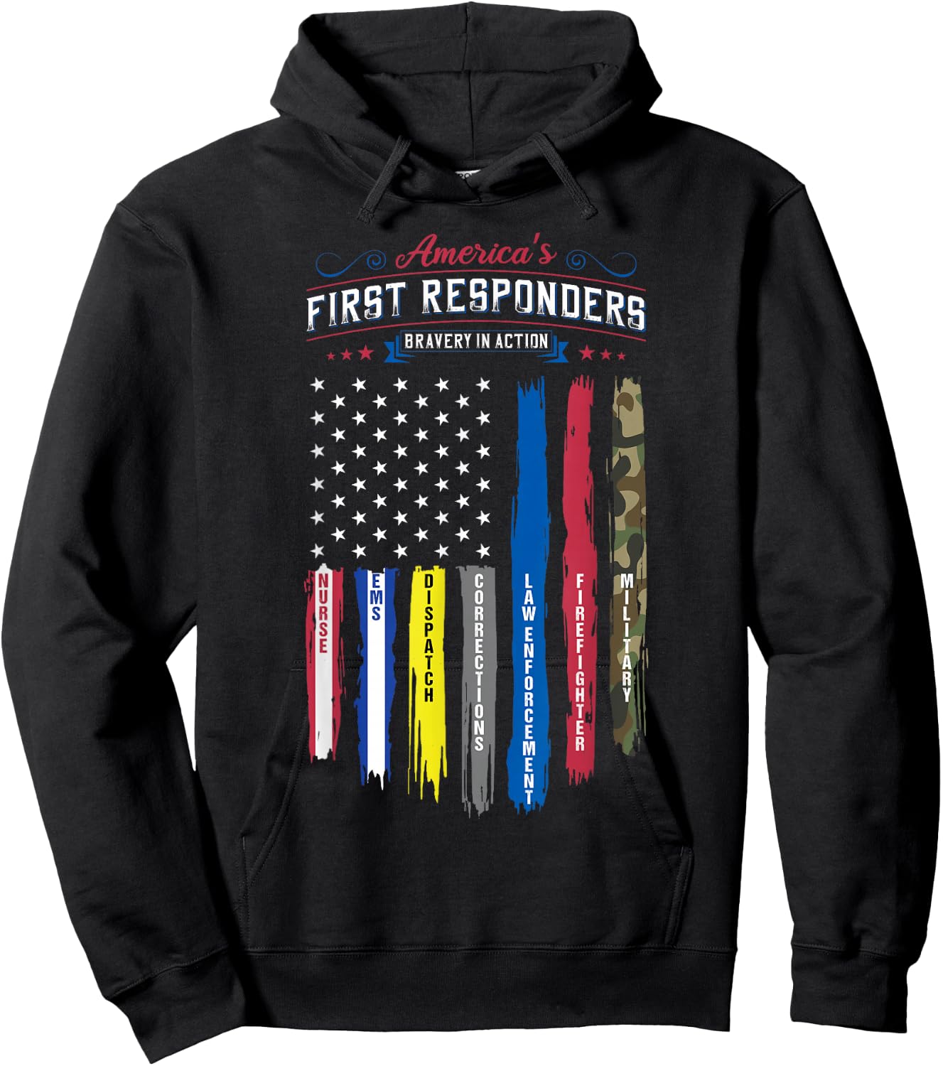 America's First Responders Flag Support American Heroes Hoodie - Hoodie | Black