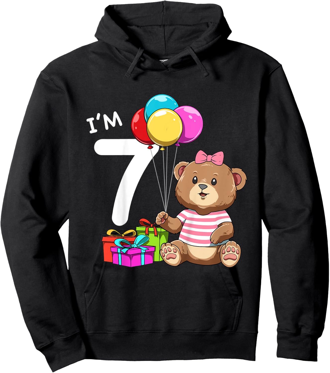 Kids Seventh Birthday Teddy Bear - 7 Year Old Girl Hoodie - Hoodie | Black