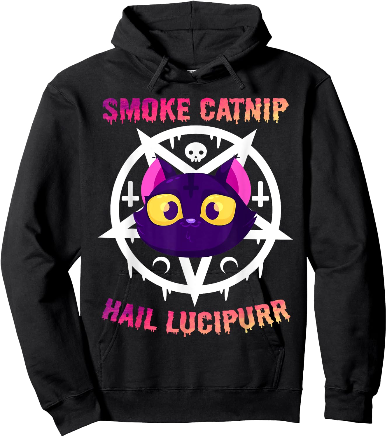 Smoke Catnip Hail Lucipurr, Funny Satanic Cat KittyCorn Meme Women Hoodie - Hoodie | Black