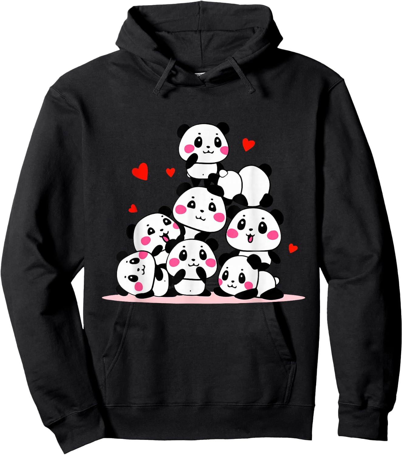 Kawaii Cute Baby Pandas with Red Hearts - Valentine's Day Hoodie - Hoodie | Black