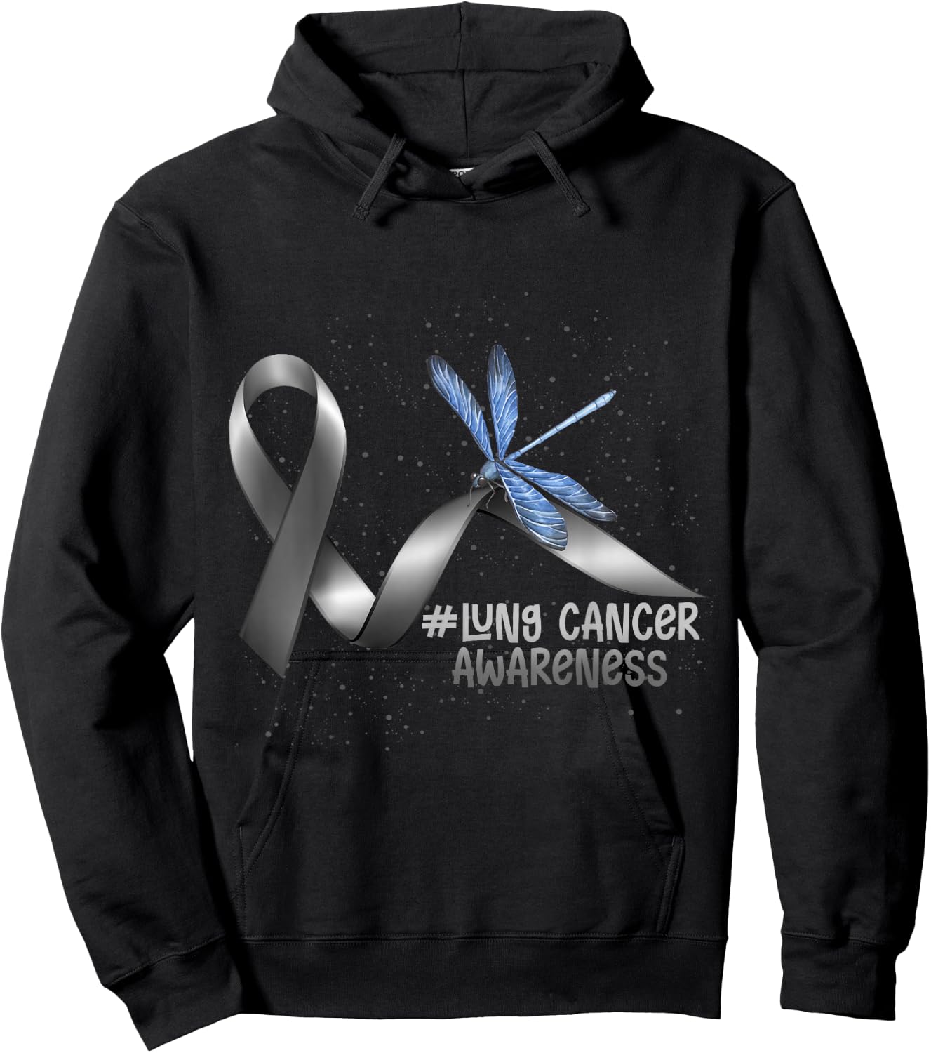 Dragonfly White Ribbon Lung Cancer Awareness Hoodie - Hoodie | Black