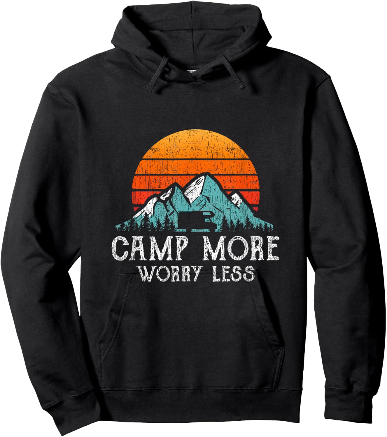 Camp More Worry Less Camping Quote Retro RV Camper Hoodie - Hoodie | Black