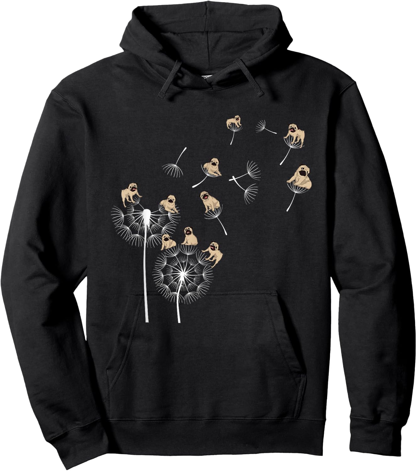 Cute Dog Breed Dog Lover Pet Animal Owner Dandelion Pug Hoodie - Hoodie | Black