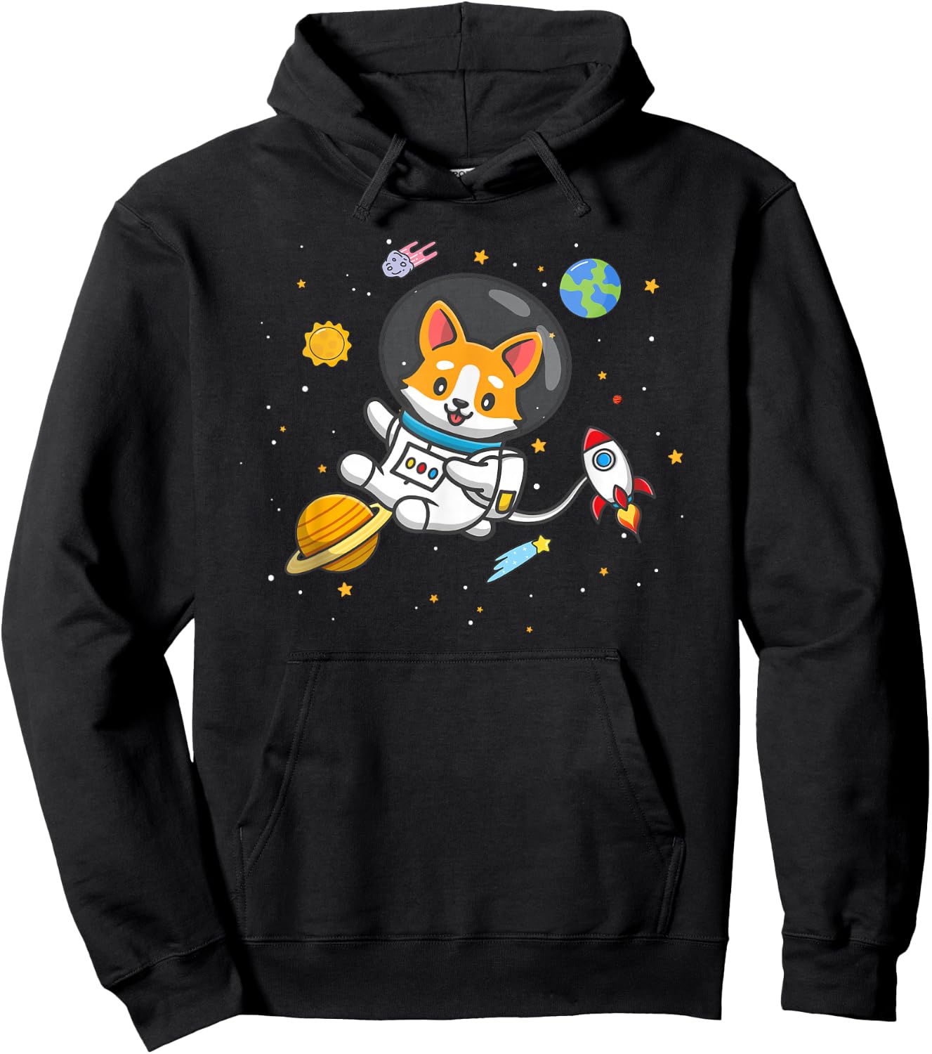 Funny Kids Boys Kawaii Space Pembroke Welsh Corgi Dog Lover Hoodie - Hoodie | Black