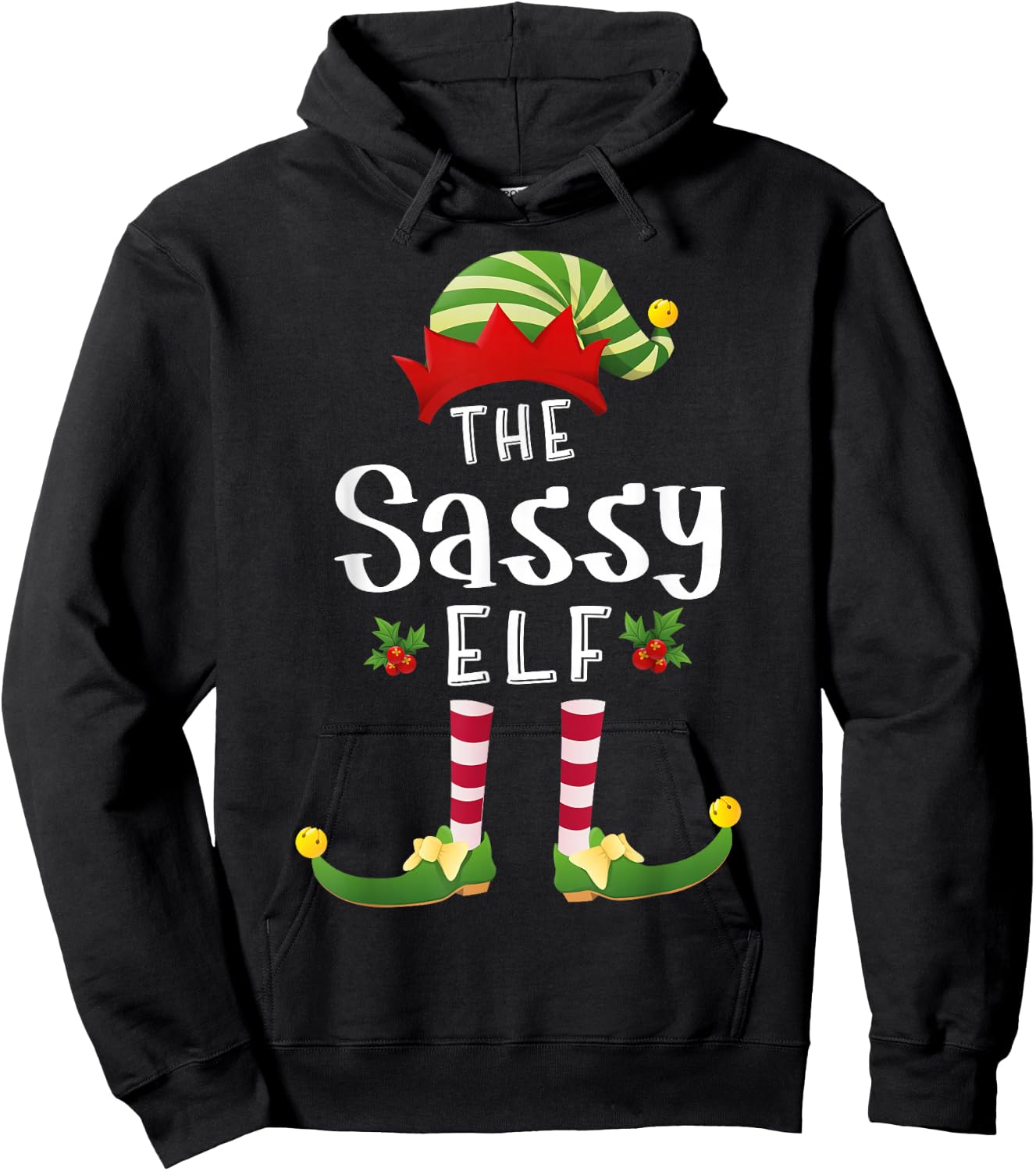 Sassy Christmas Elf Matching Pajama X-Mas Party Hoodie - Hoodie | Black