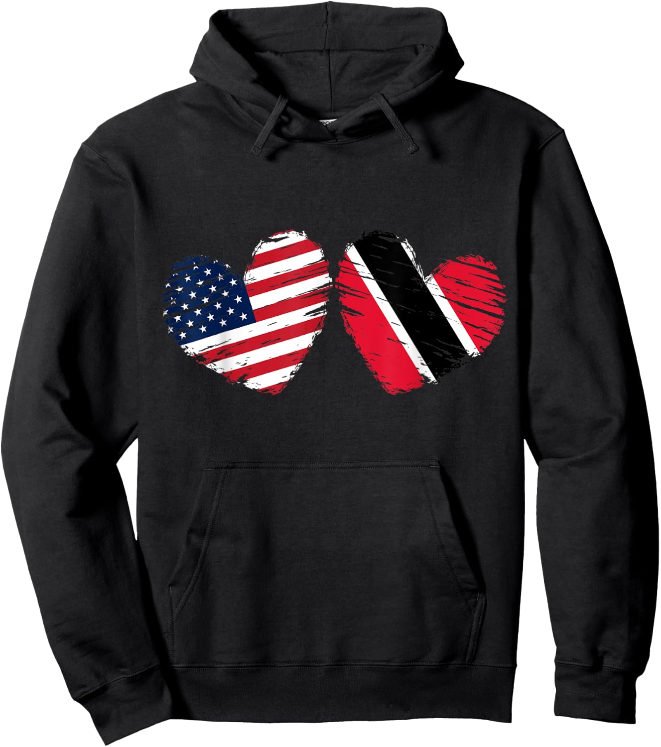 USA Trinidad and Tobago Flag Heart Trinbagonian American Hoodie - Hoodie | Black