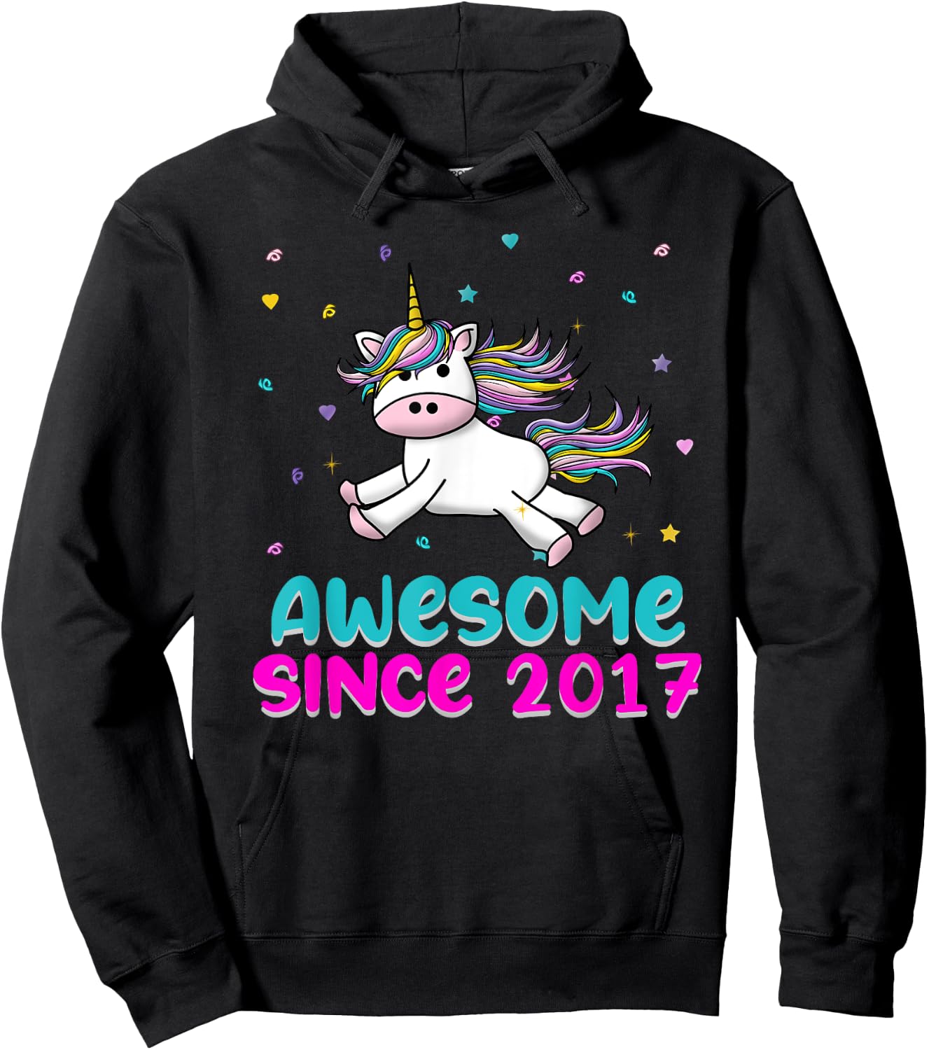 Unicorn Birthday Girl Gift Love Awesome Since 2017 Hoodie - Hoodie | Black