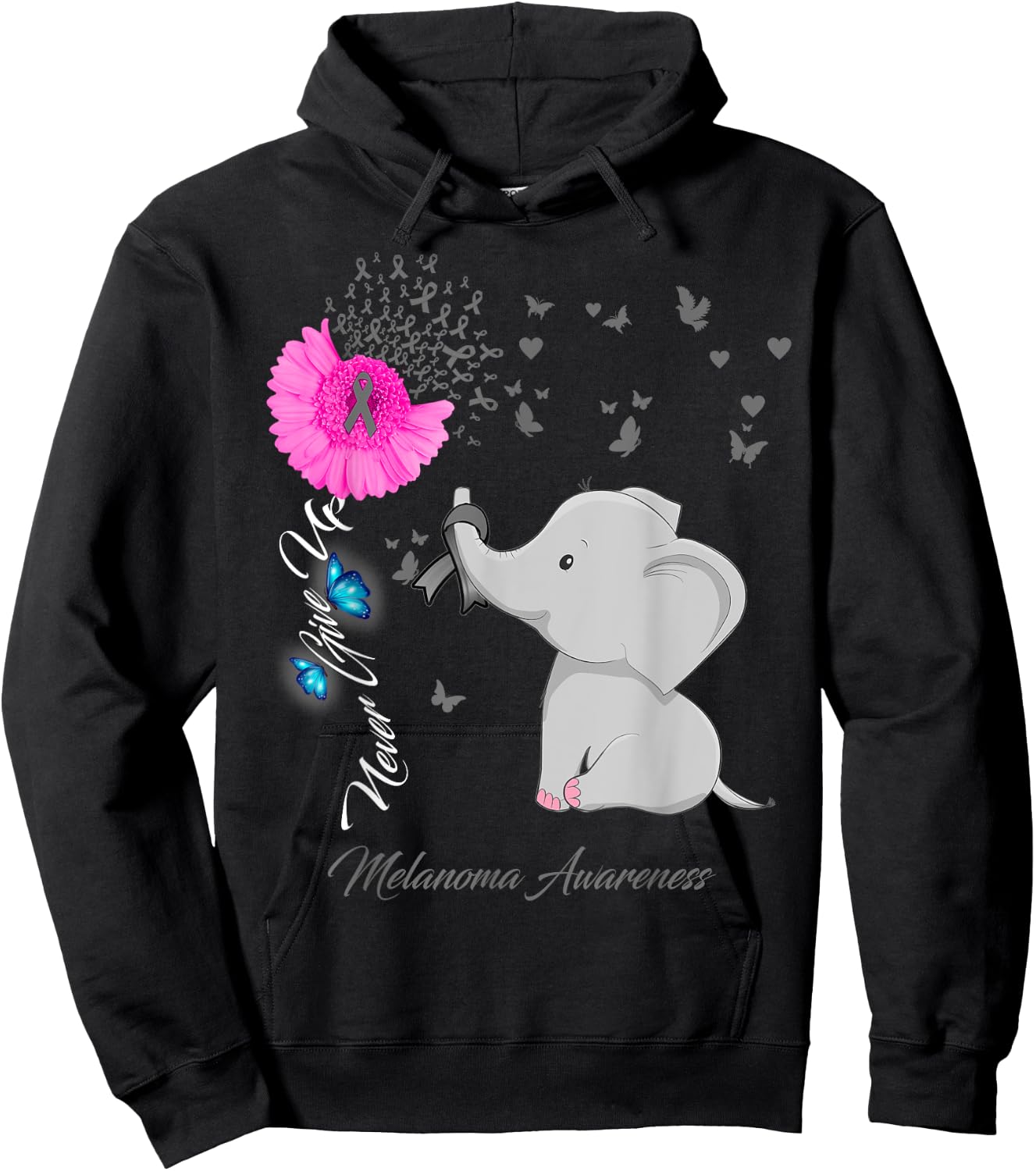 Elephant Melanoma Awareness - Melanoma Ribbon Gifts Hoodie - Hoodie | Black