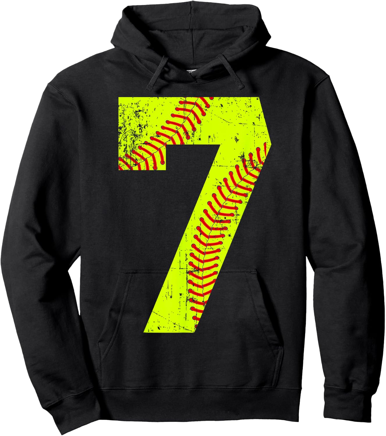 Vintage Softball 7 Jersey Number Hoodie - Hoodie | Black