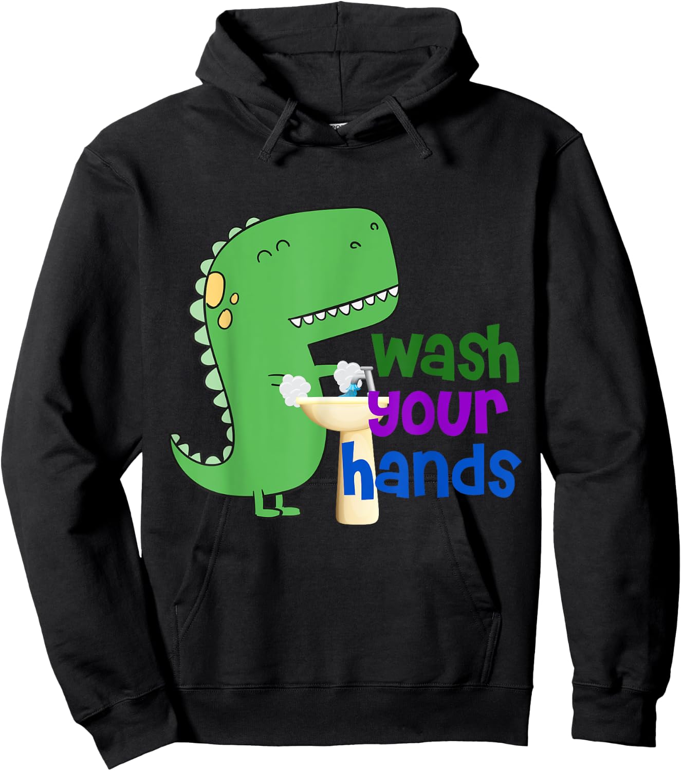 Cute Dino T-Rex Wash Your Hands Hoodie - Hoodie | Black
