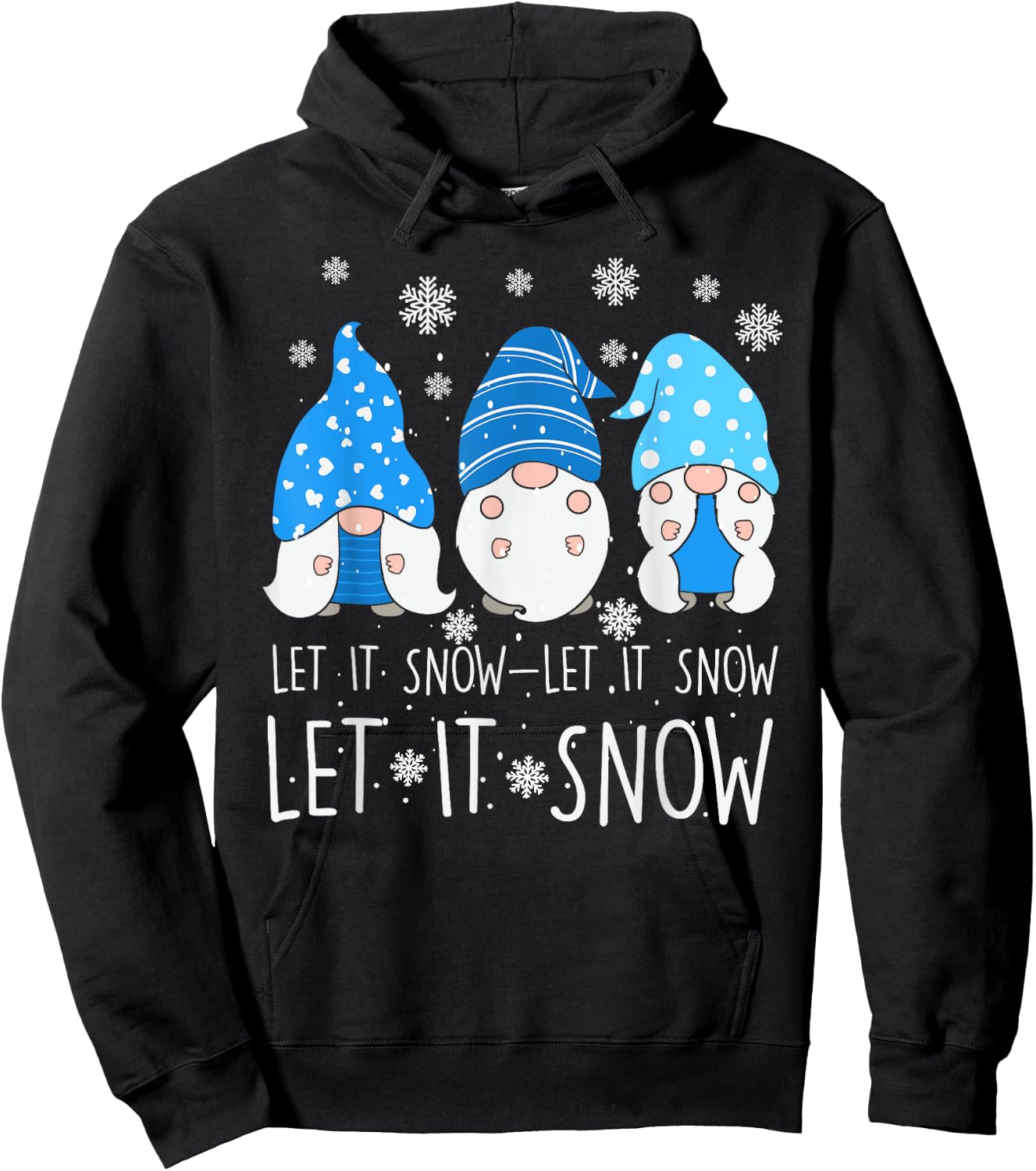 Let It Snow Cute Three Blue Gnome Matching Family Merry Xmas Hoodie - Hoodie | Black