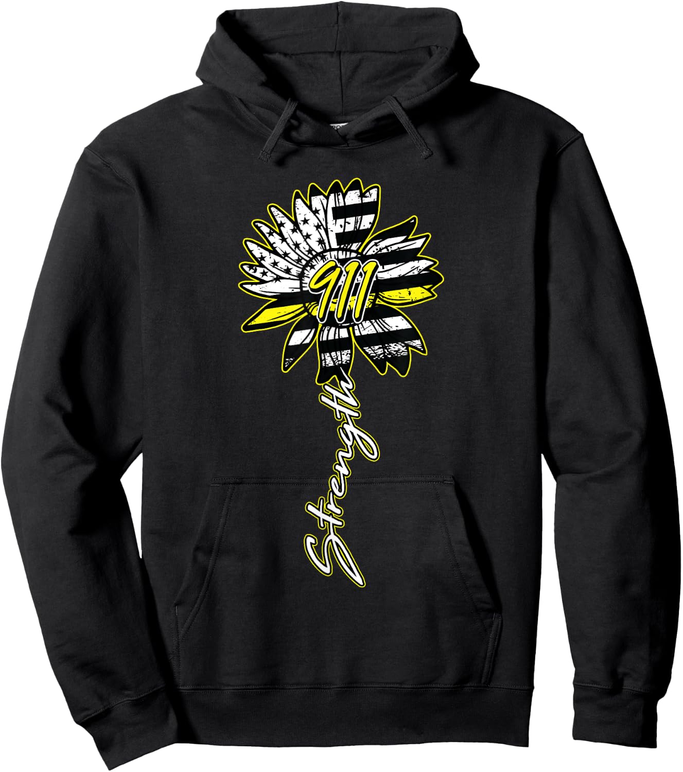 911 Dispatcher American Flag Sunflower Dispatch Operator Hoodie - Hoodie | Black