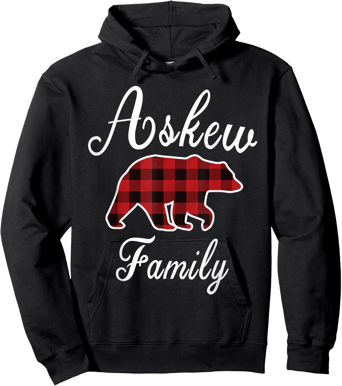 ASKEW Family Bear Red Plaid Christmas Pajama Men Women Gift Hoodie - Hoodie | Black