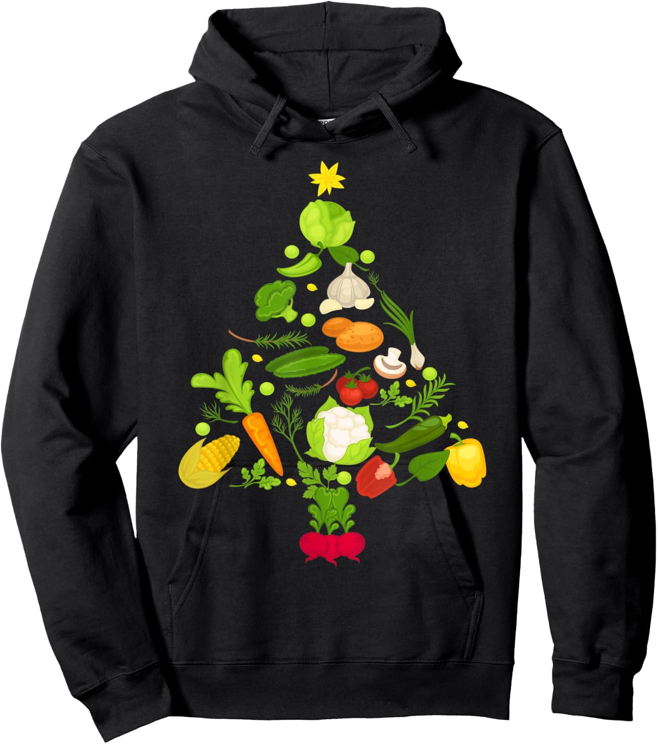 Vegetable Christmas Tree Funny Vegetarian Vegan Xmas Gift Hoodie - Hoodie | Black