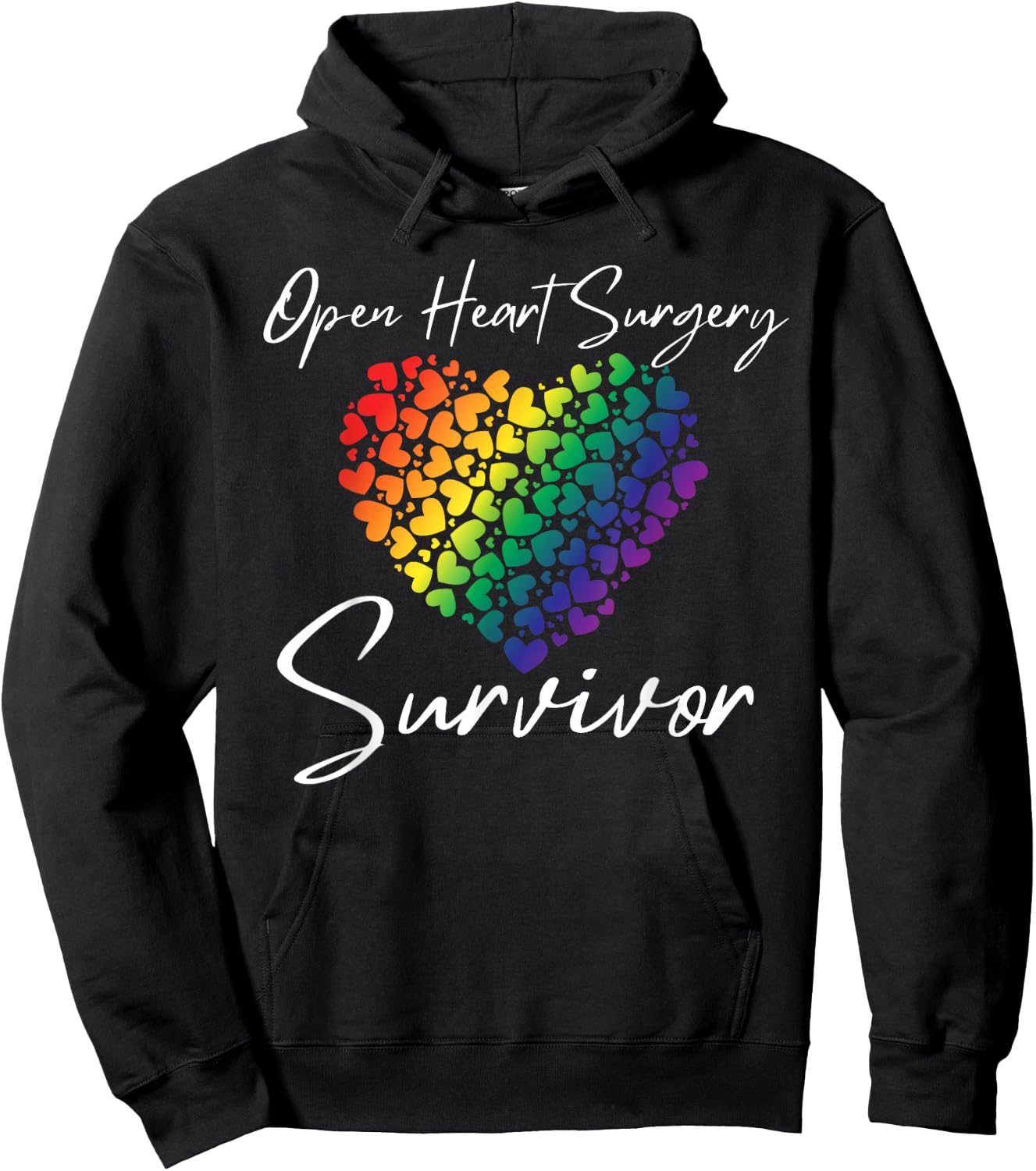 Women's Open Heart Surgery Survivor, Rainbow Hearts Hoodie - Hoodie | Black