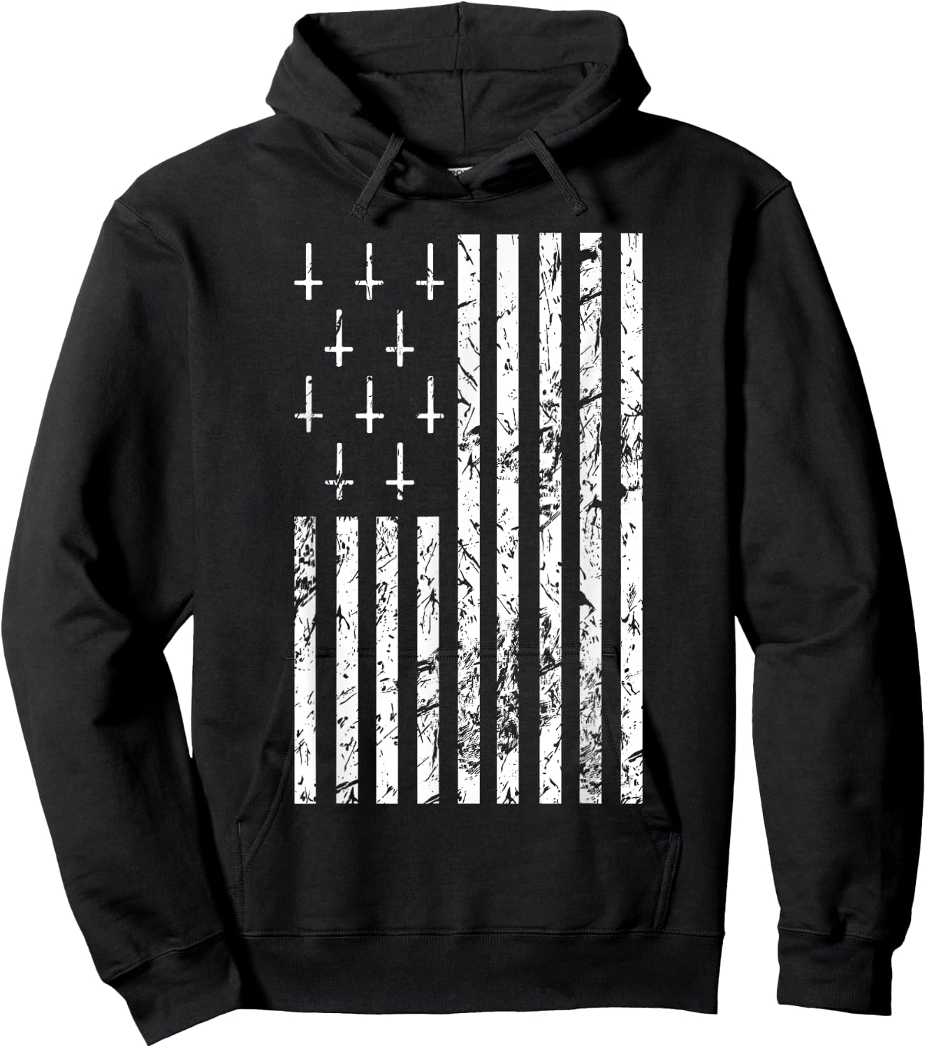 Upside Down Cross Occult Symbol Satanic American Flag Hoodie - Hoodie | Black