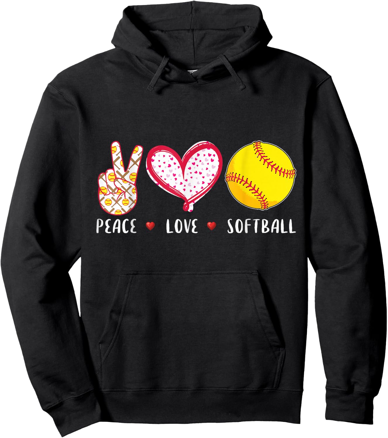 peace love softball Gift coach Hoodie - Hoodie | Black